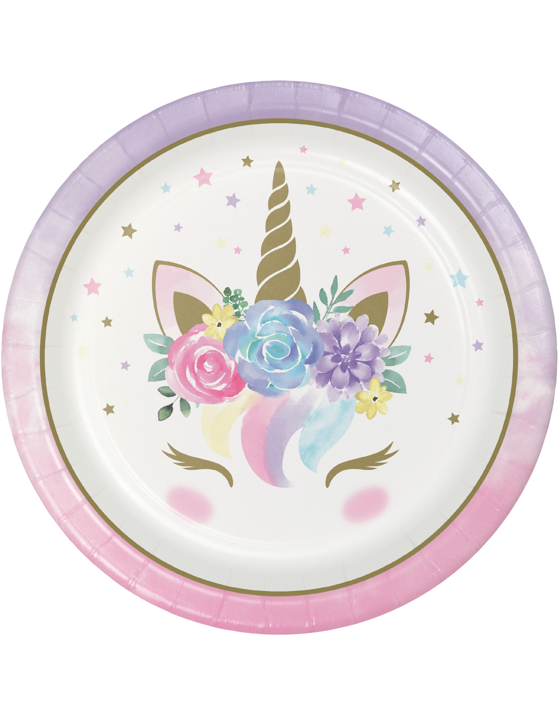 8 Assiettes en carton licorne féerique blanches 23 cm