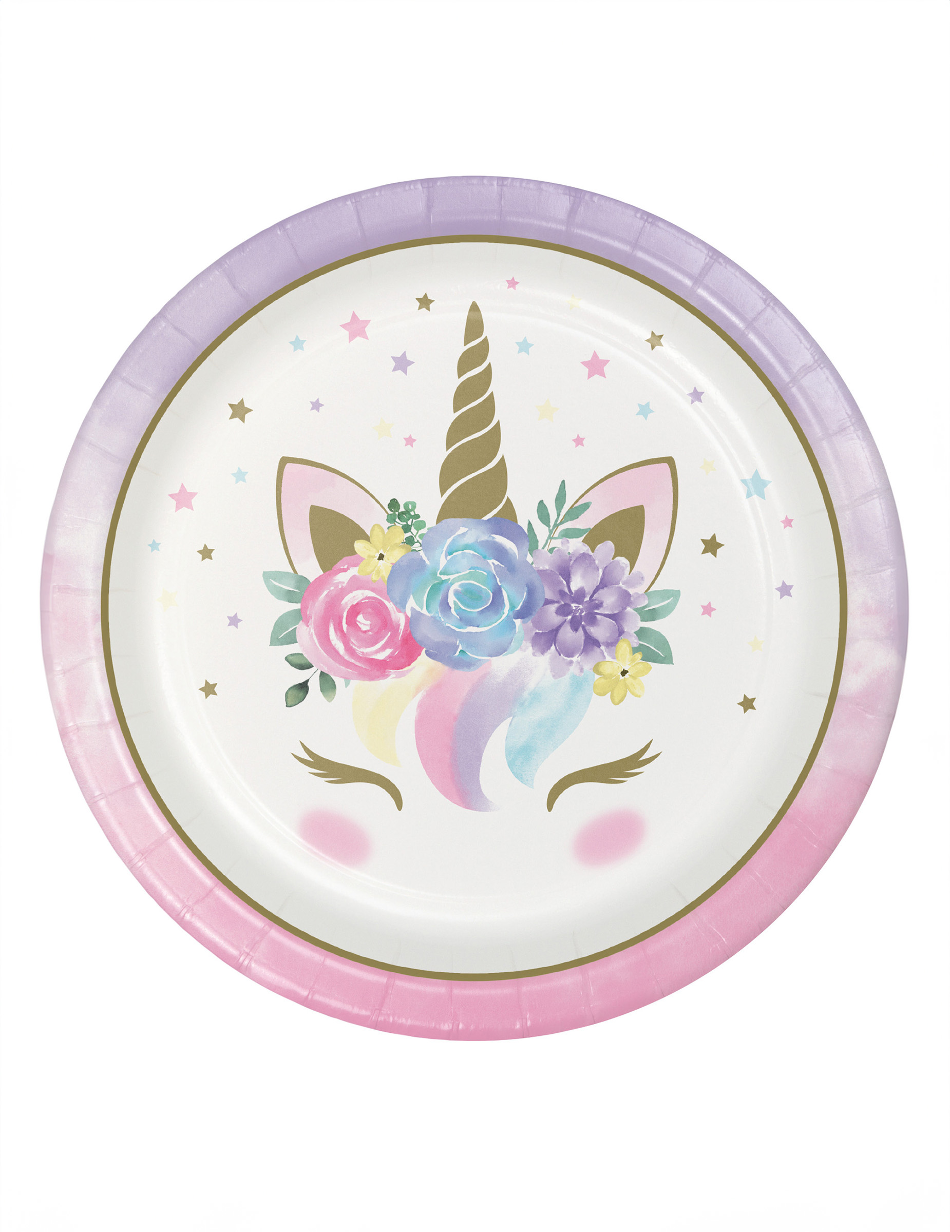 8 Assiettes en carton licorne féerique blanches 23 cm