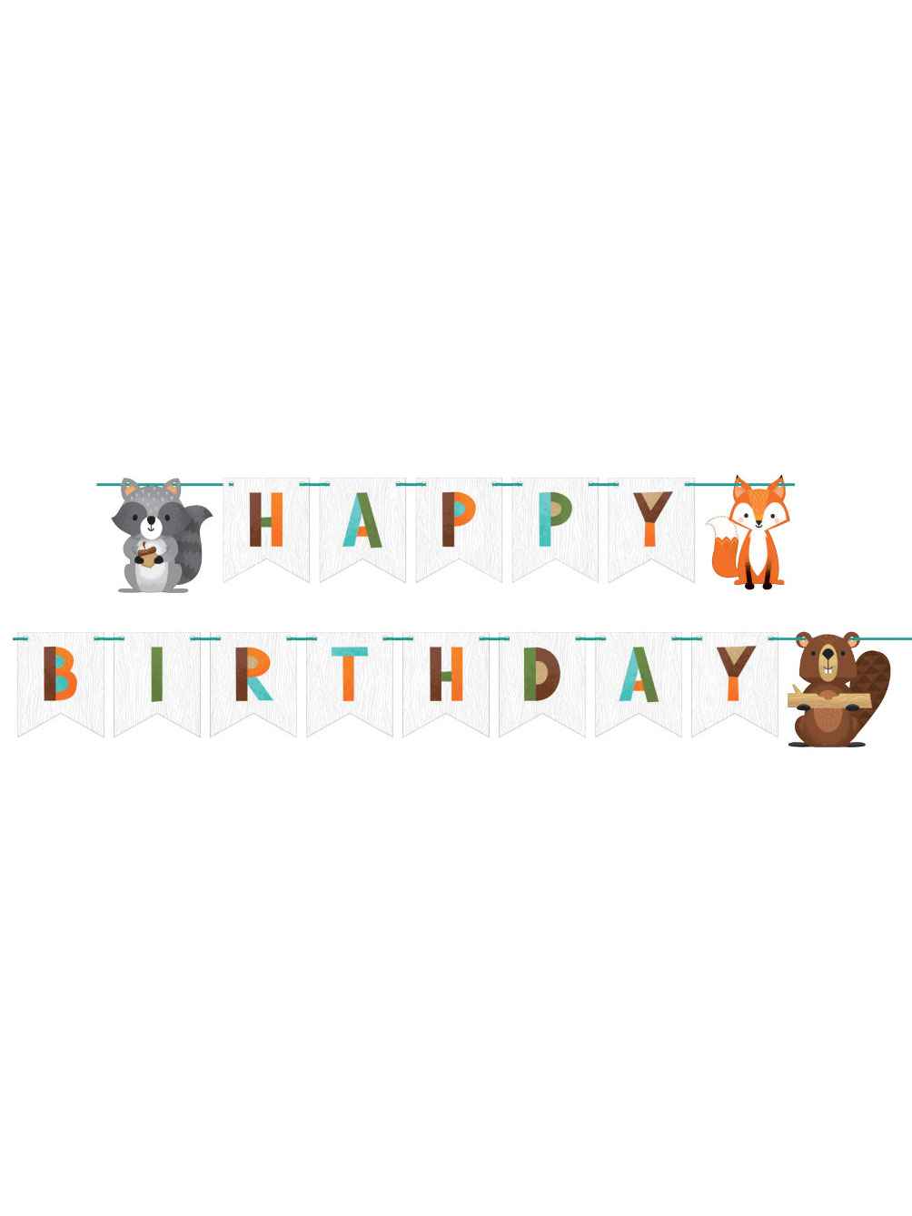 Bannière en carton happy birthday animaux de la forêt 2,4 m