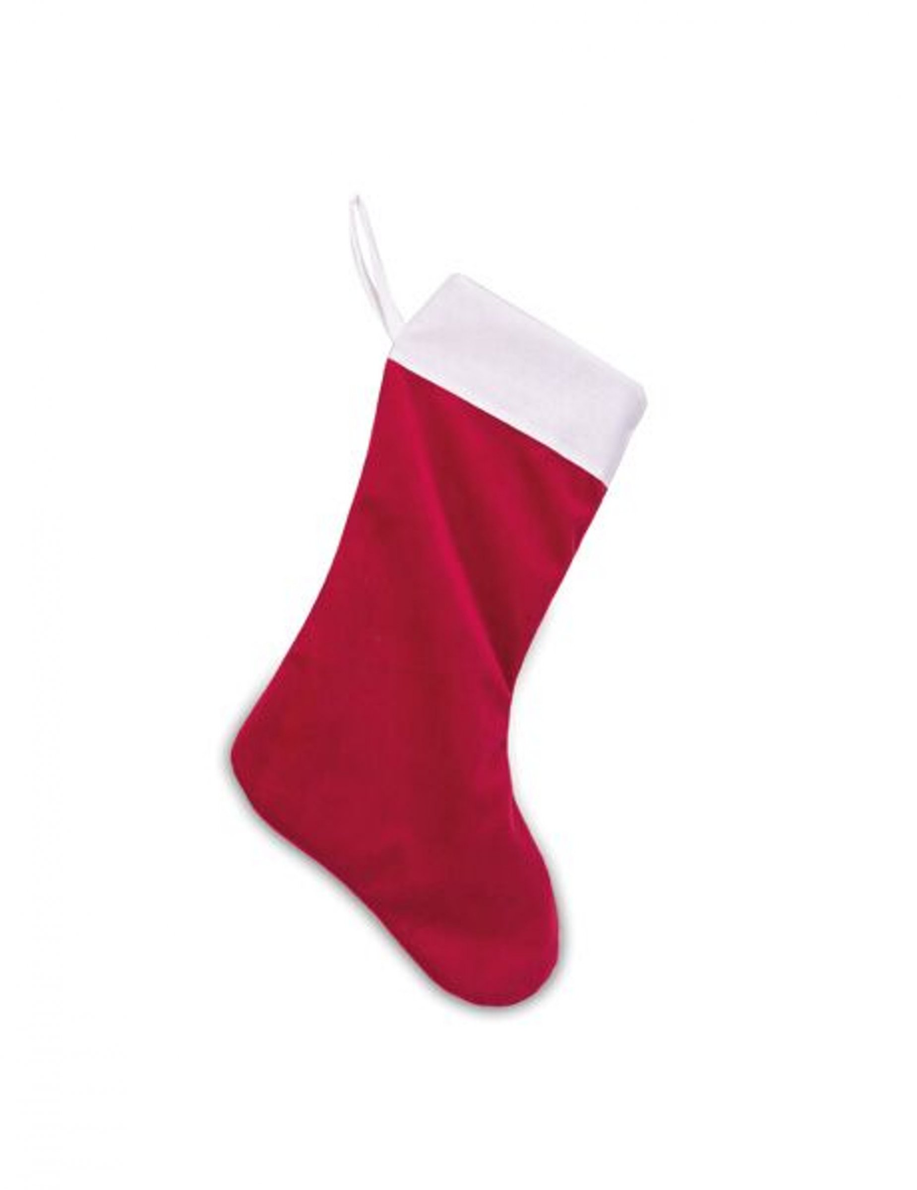 Chaussette du père noël en velours rouge et coton blanc 29 x 48 cm