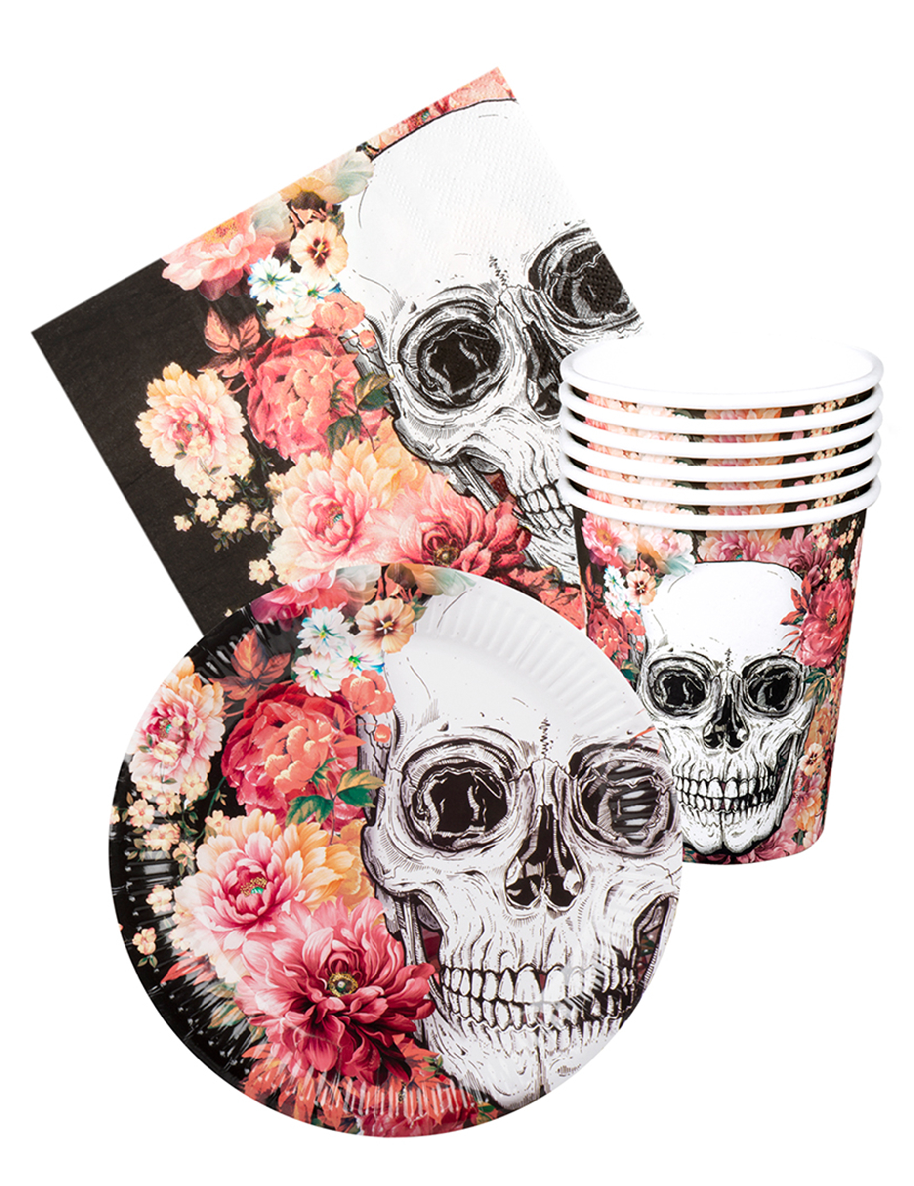 Kit vaisselle jetable Dia de los muertos 6 personnes