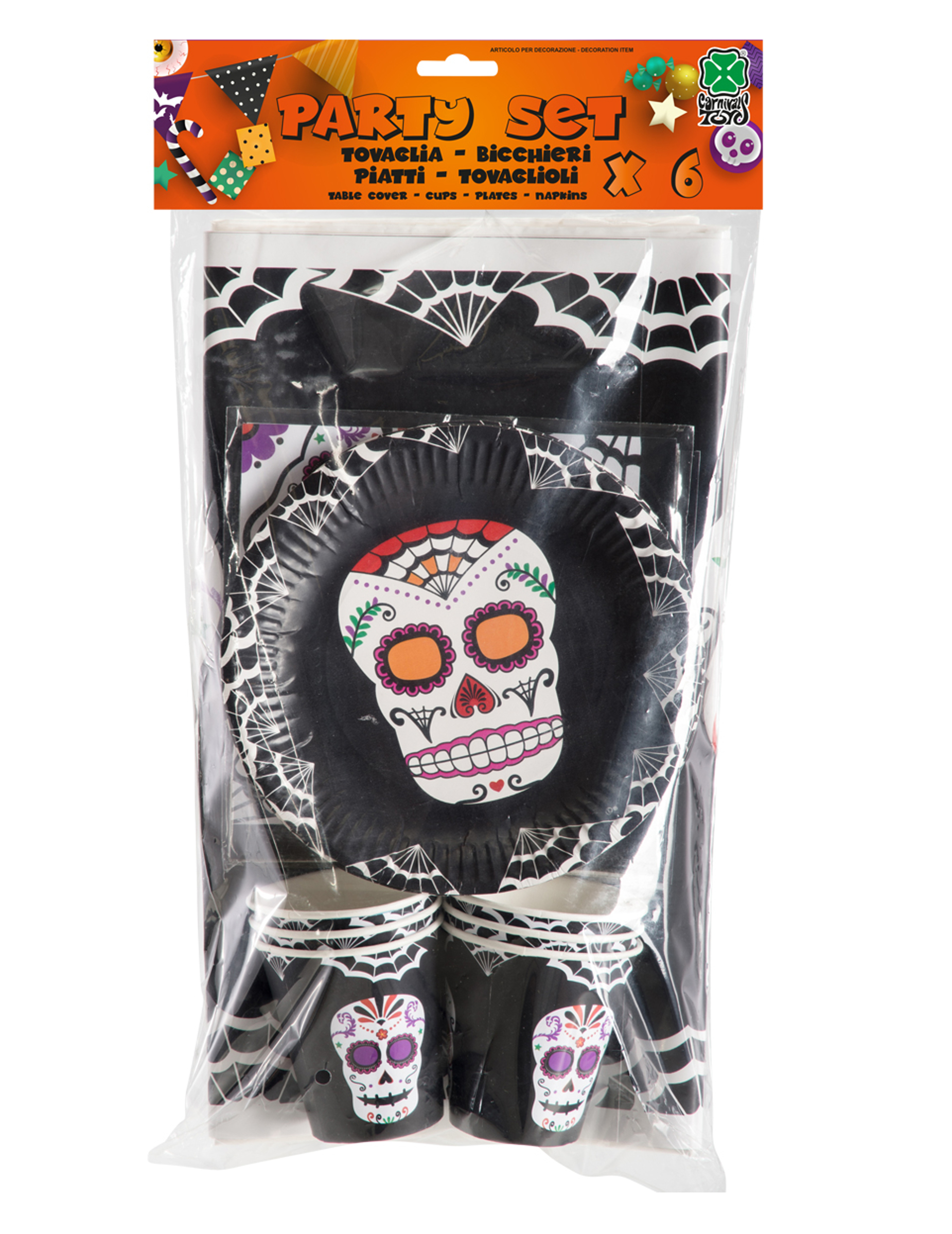 Kit vaisselles jetables dia de los muertos 6 personnes