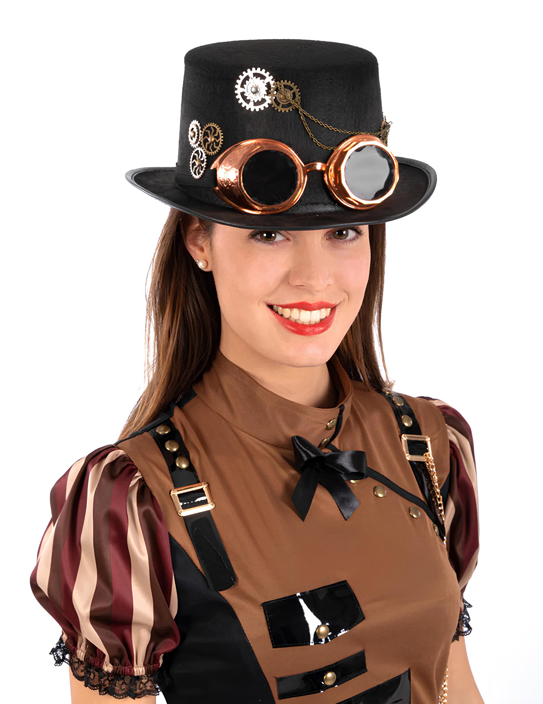 Chapeau haut de forme steampunk en feutre avec lunettes adulte