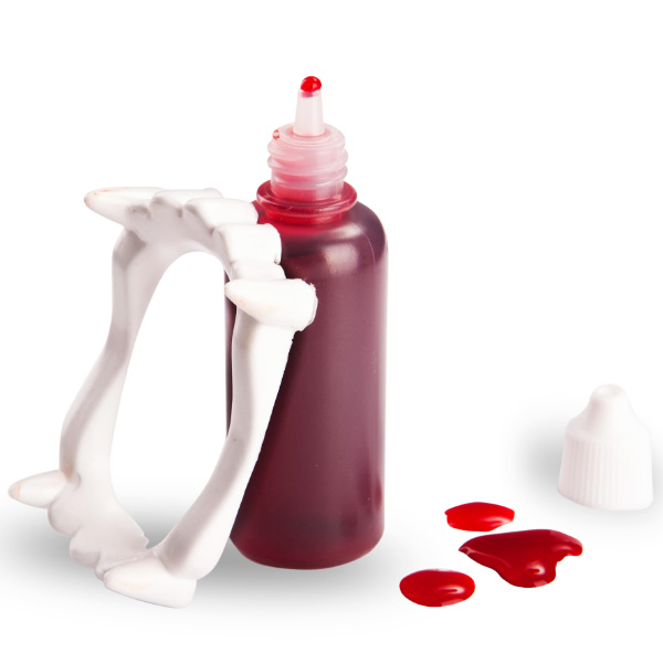 Dentier vampire et faux sang en bouteille 28 ml