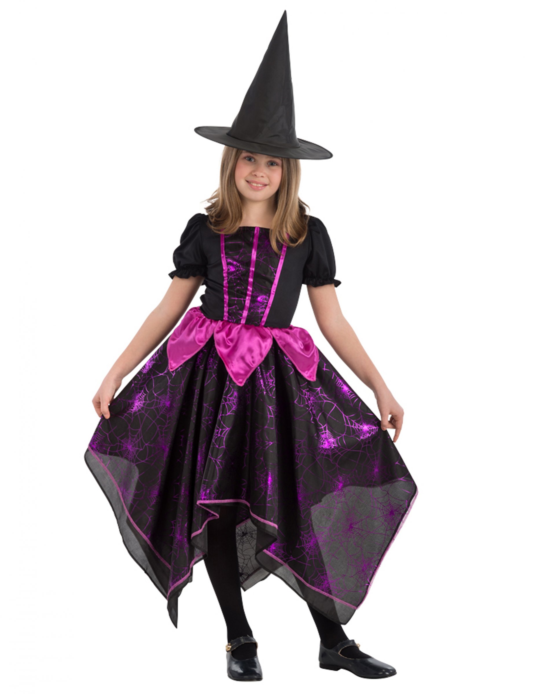 Déguisement sorcière toile d'araignée noir et fuschia fille
