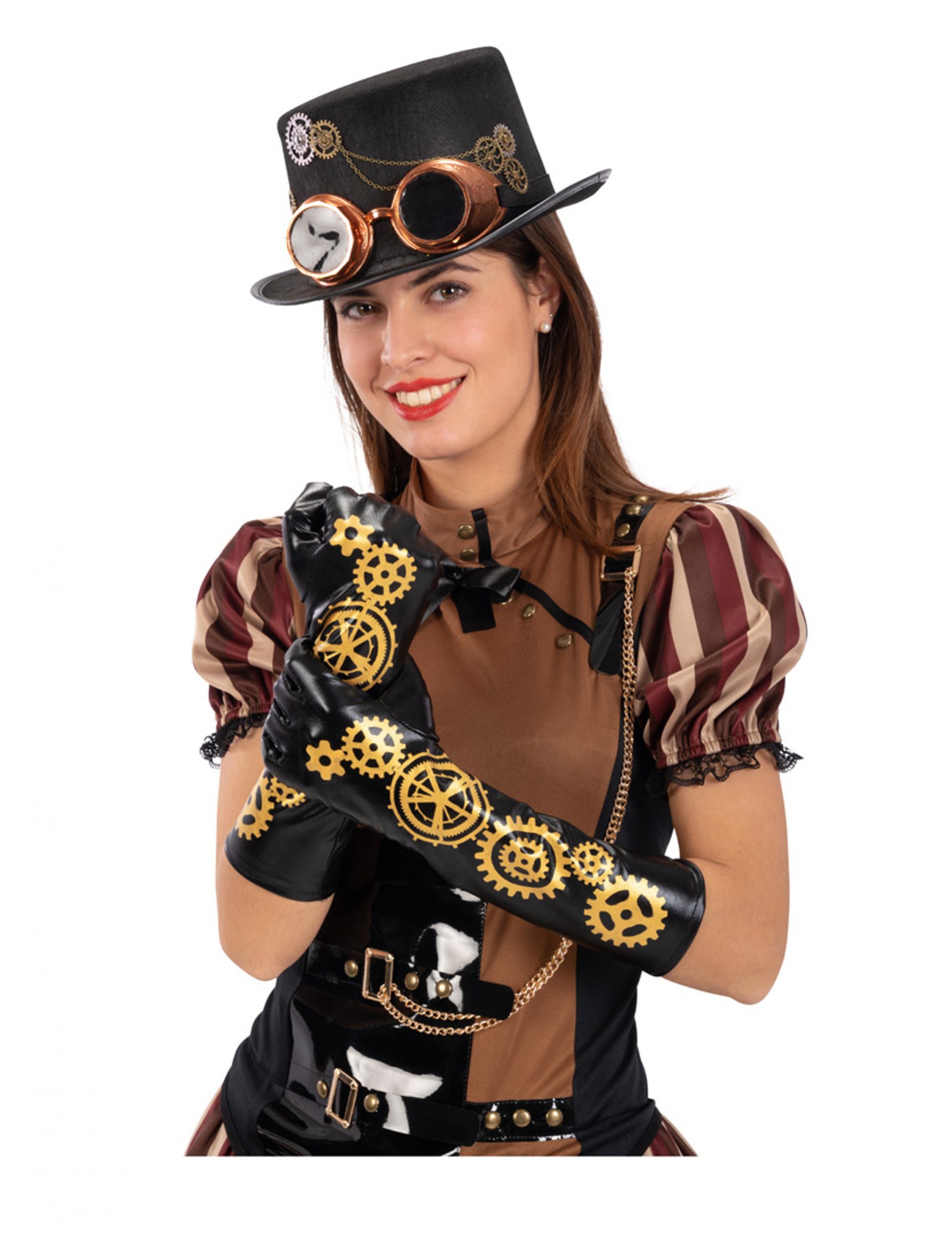 Gants noirs steampunk engrenages 56 cm adulte
