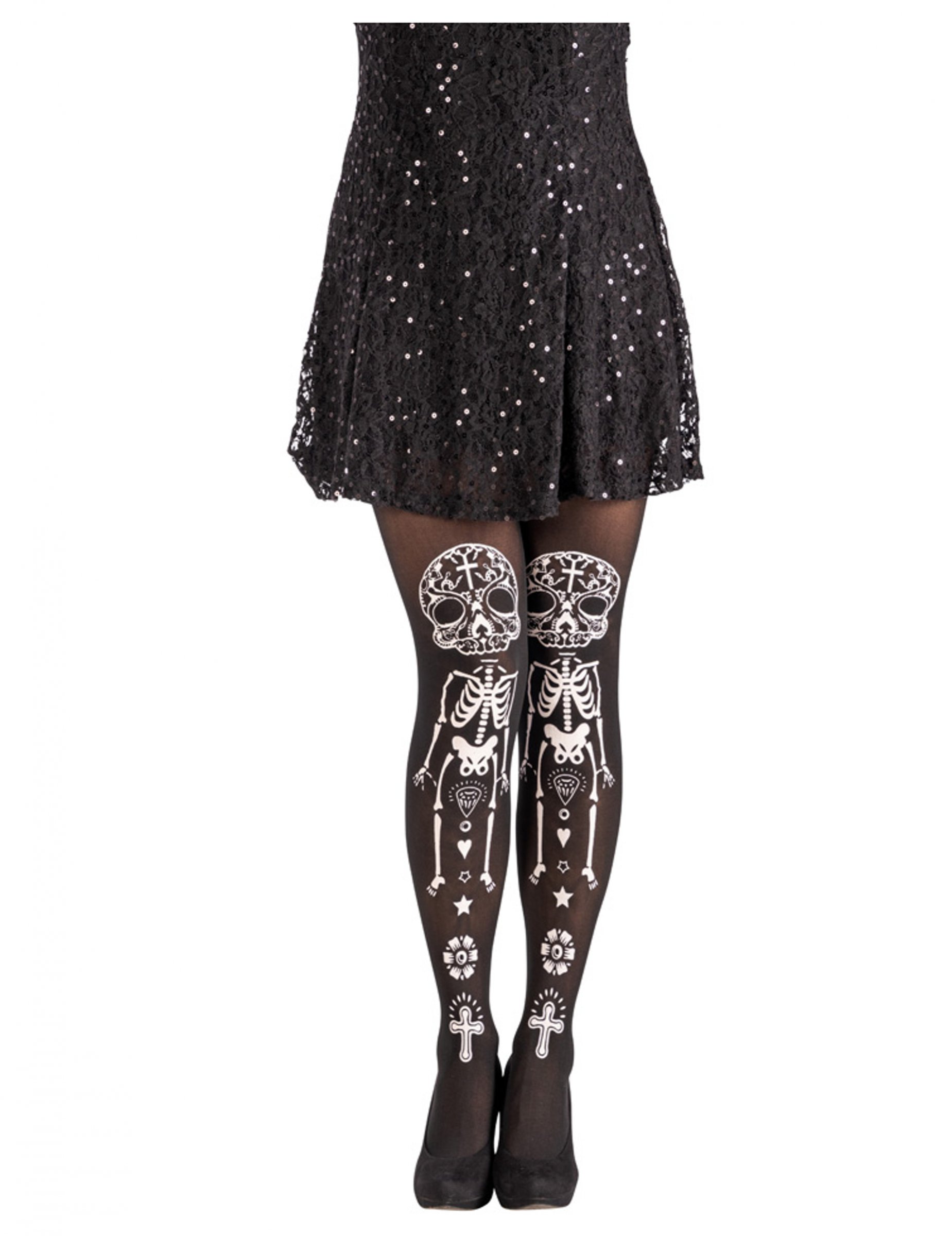 Collants noir dia de los muertos adulte
