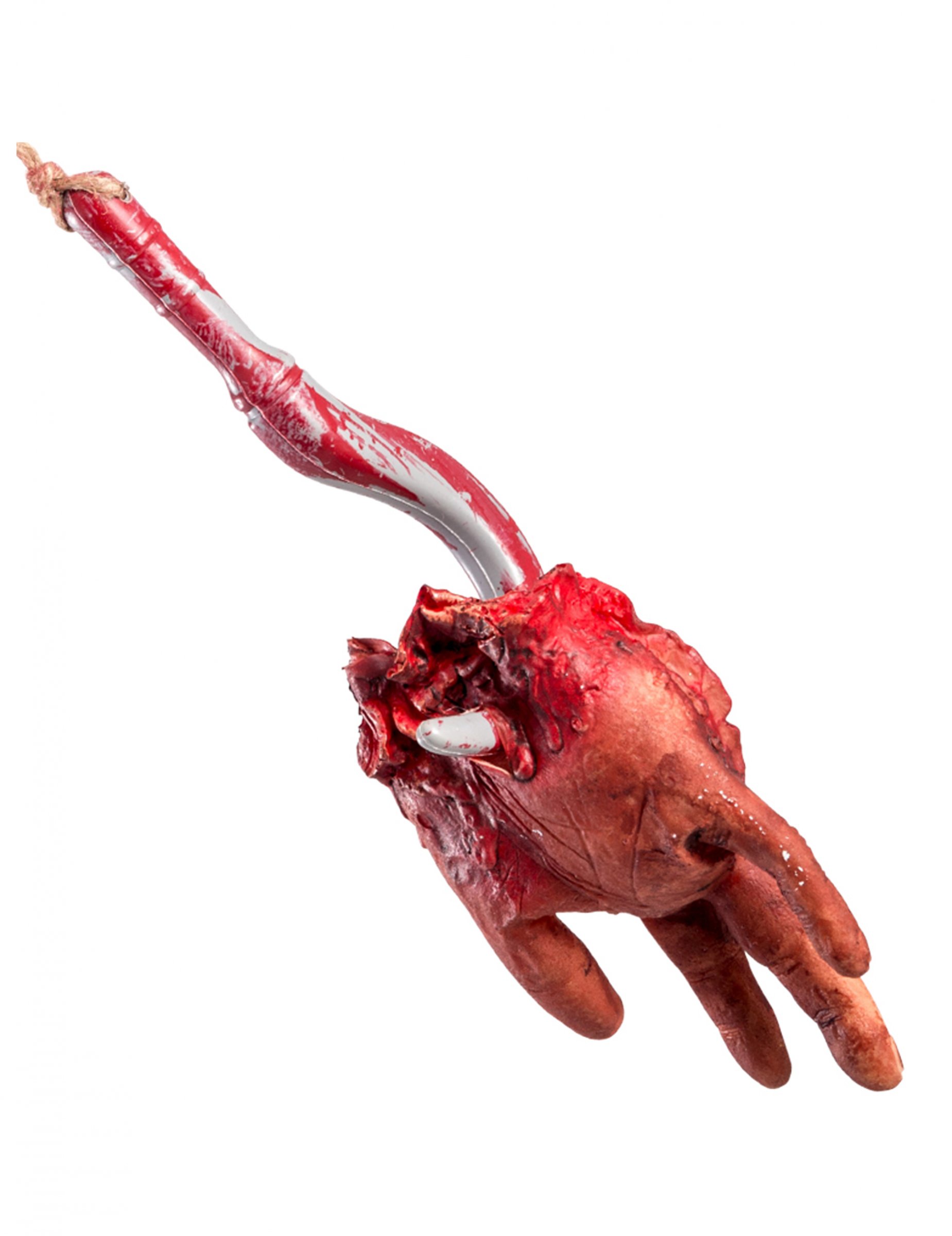 Décoration à suspendre crochet de boucher avec main ensanglantée