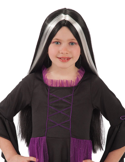 Perruque noire à mèches blanches enfant