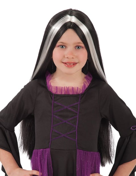 Perruque noire à mèches blanches enfant