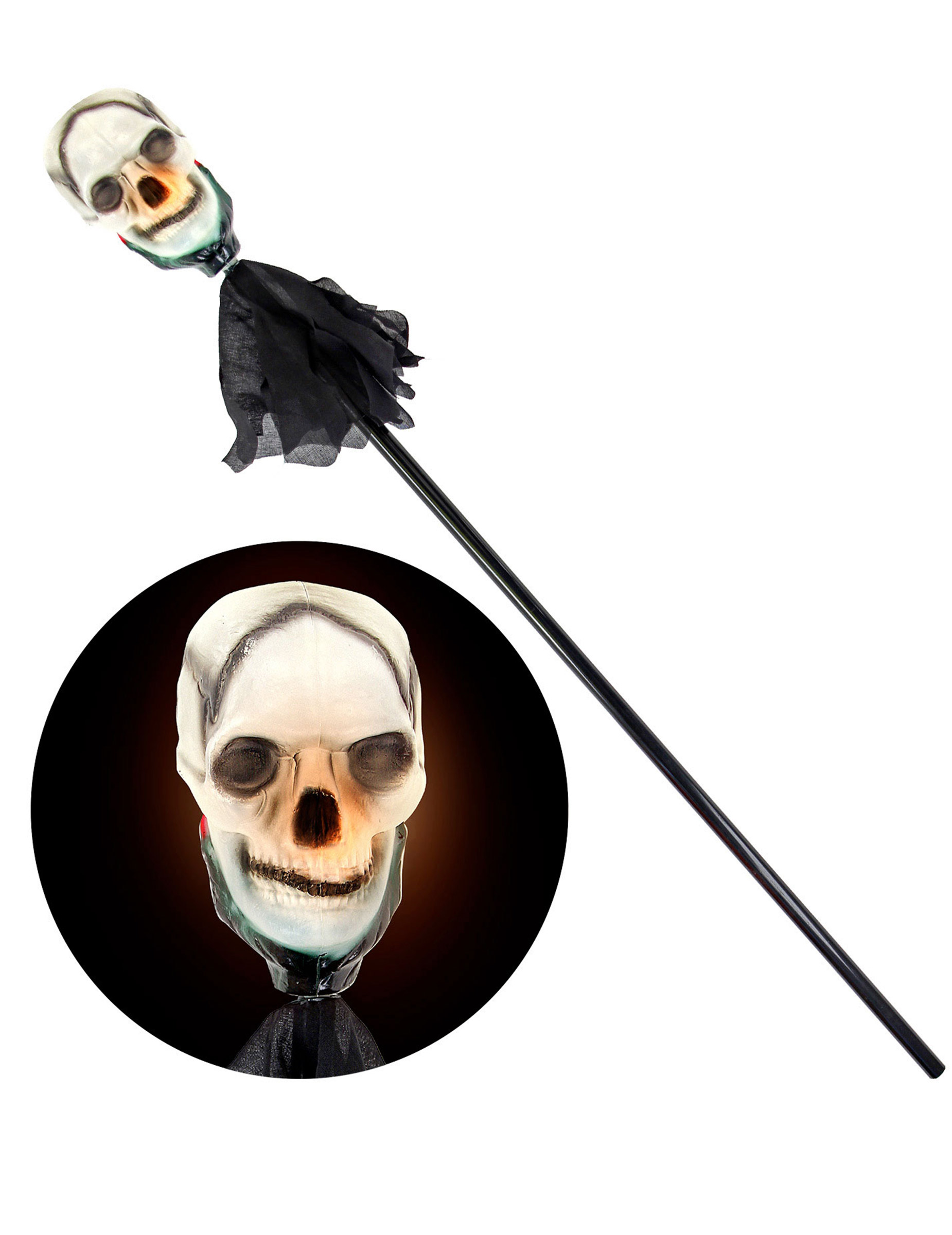 Canne tête de mort lumineuse 120 cm