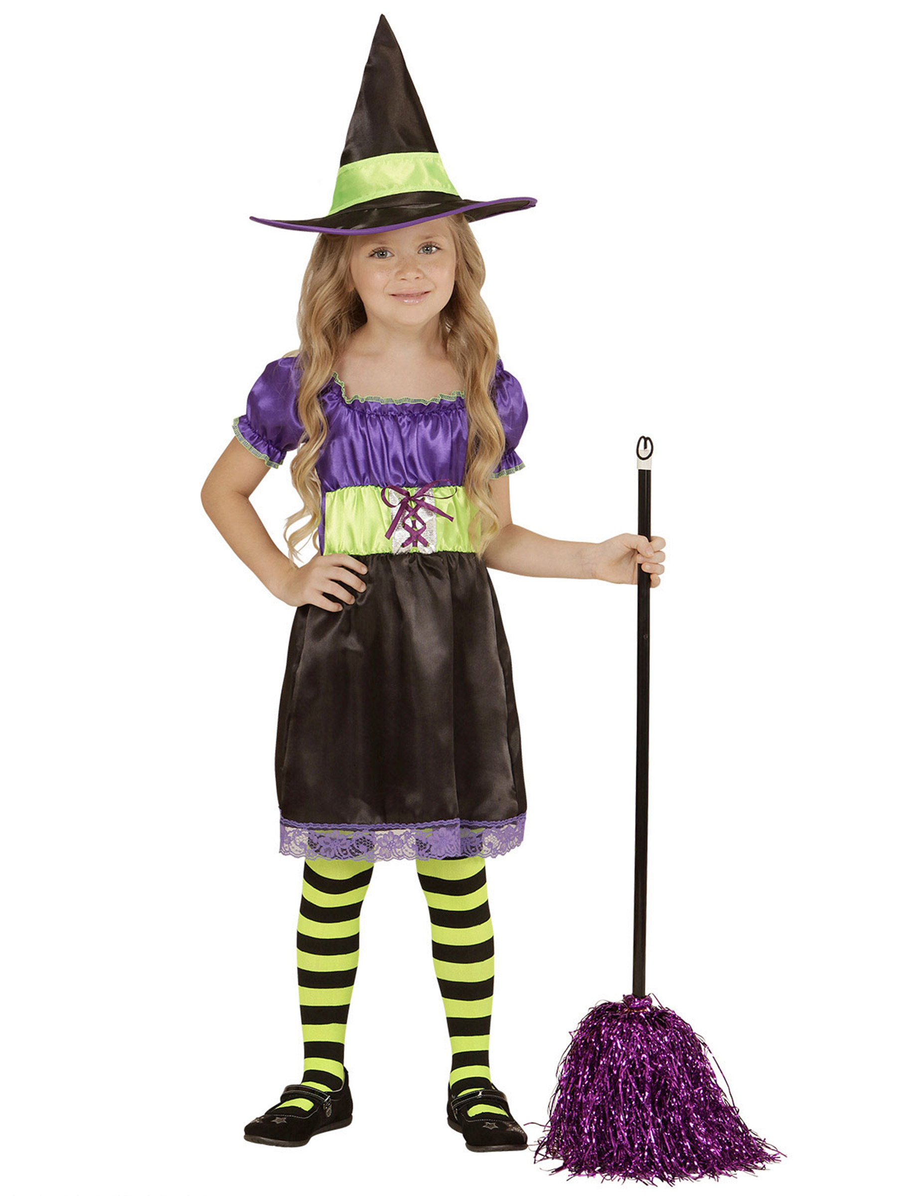 Déguisement sorcière noir jaune violette enfant