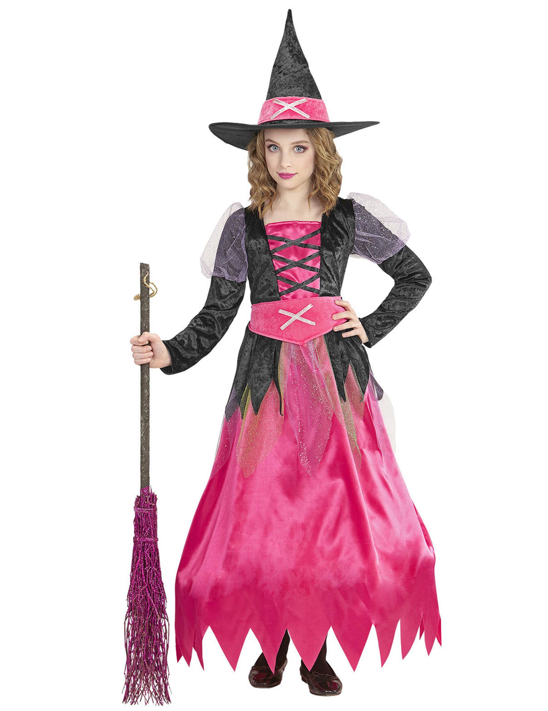 Déguisement jolie sorcière rose enfant