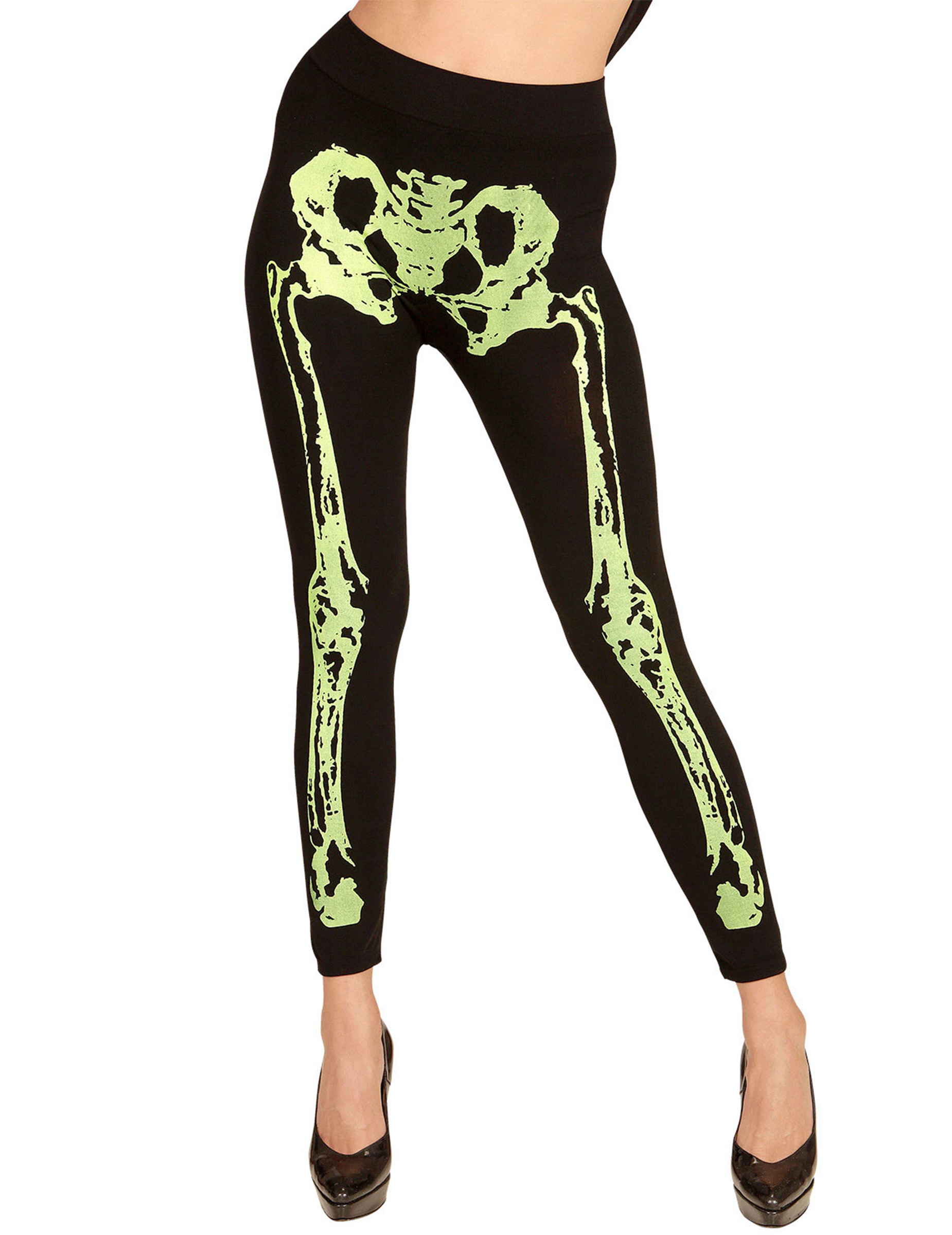 Legging squelette vert fluo femme