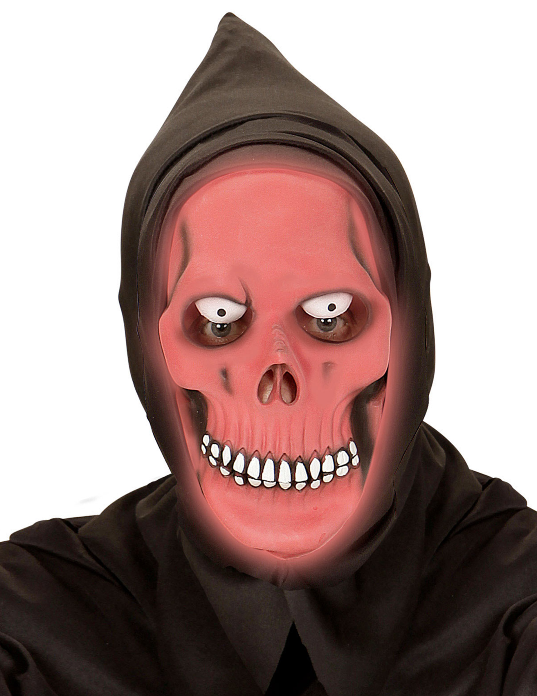 Masque intégral à capuche faucheur phosphorescent rouge adulte