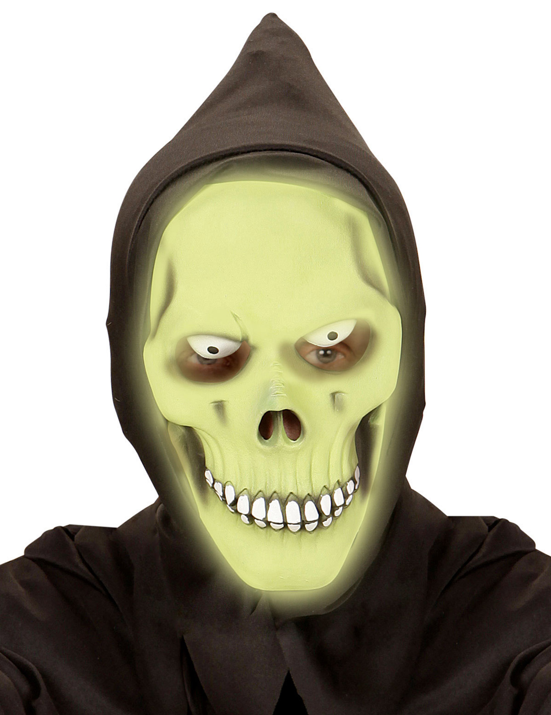 Masque intégral à capuche faucheur phosphorescent vert adulte