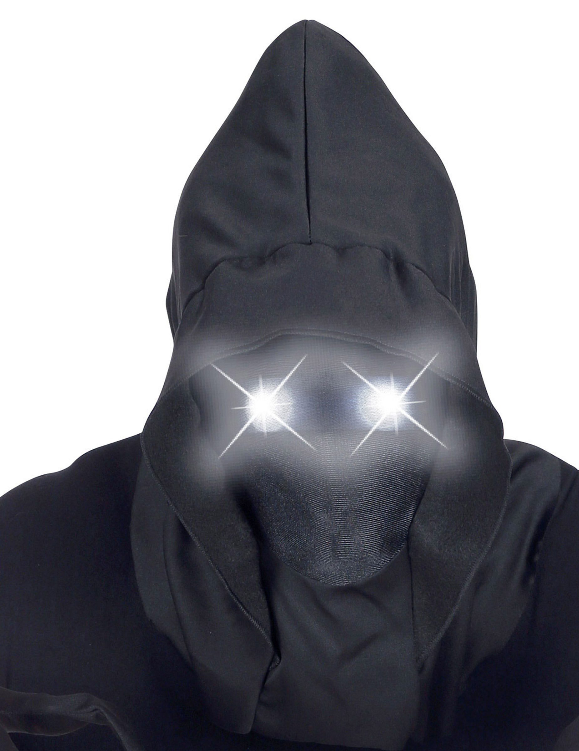 Masque intégral à capuche visage invisible et yeux lumineux blanc adulte