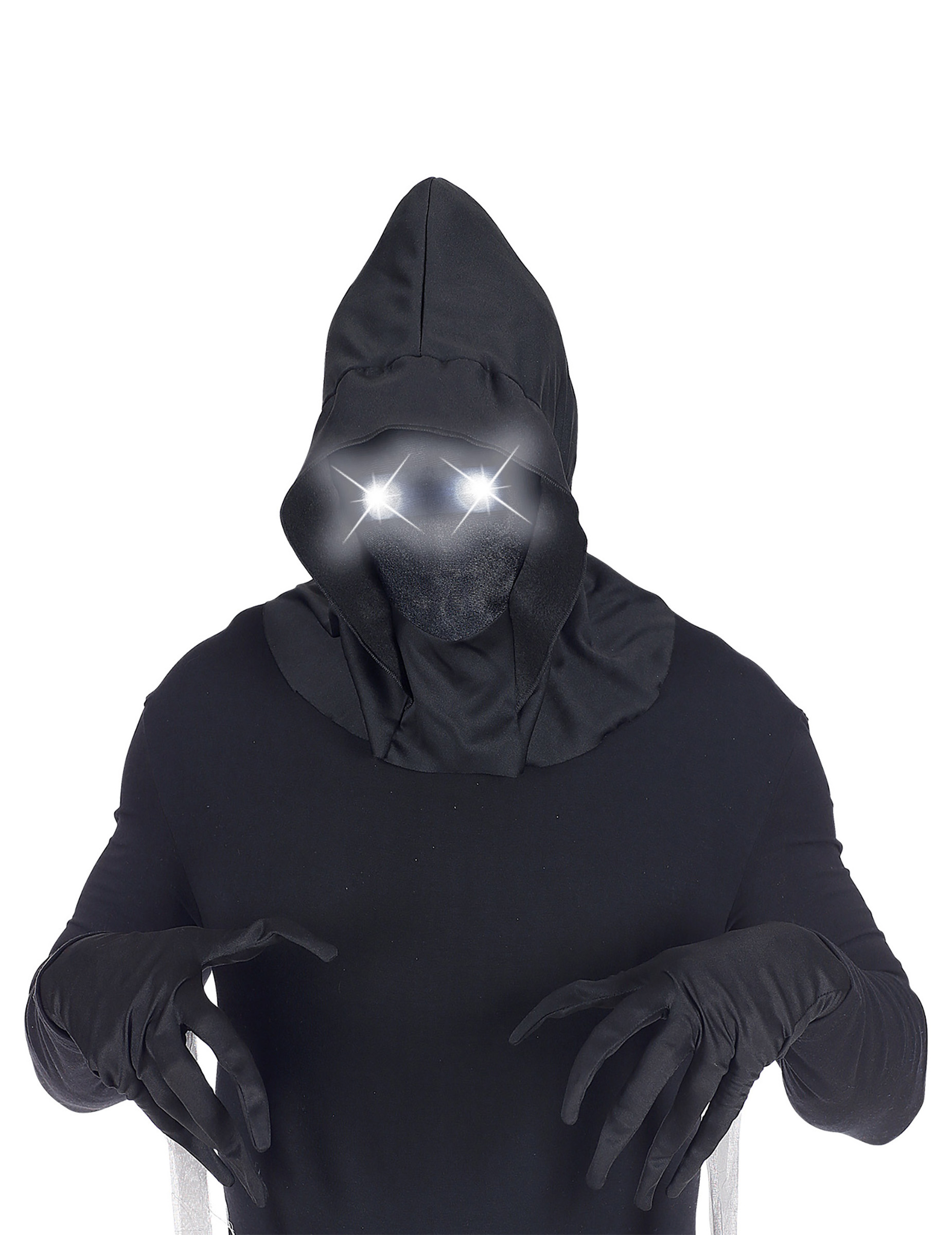 Masque intégral à capuche visage invisible et yeux lumineux blanc adulte
