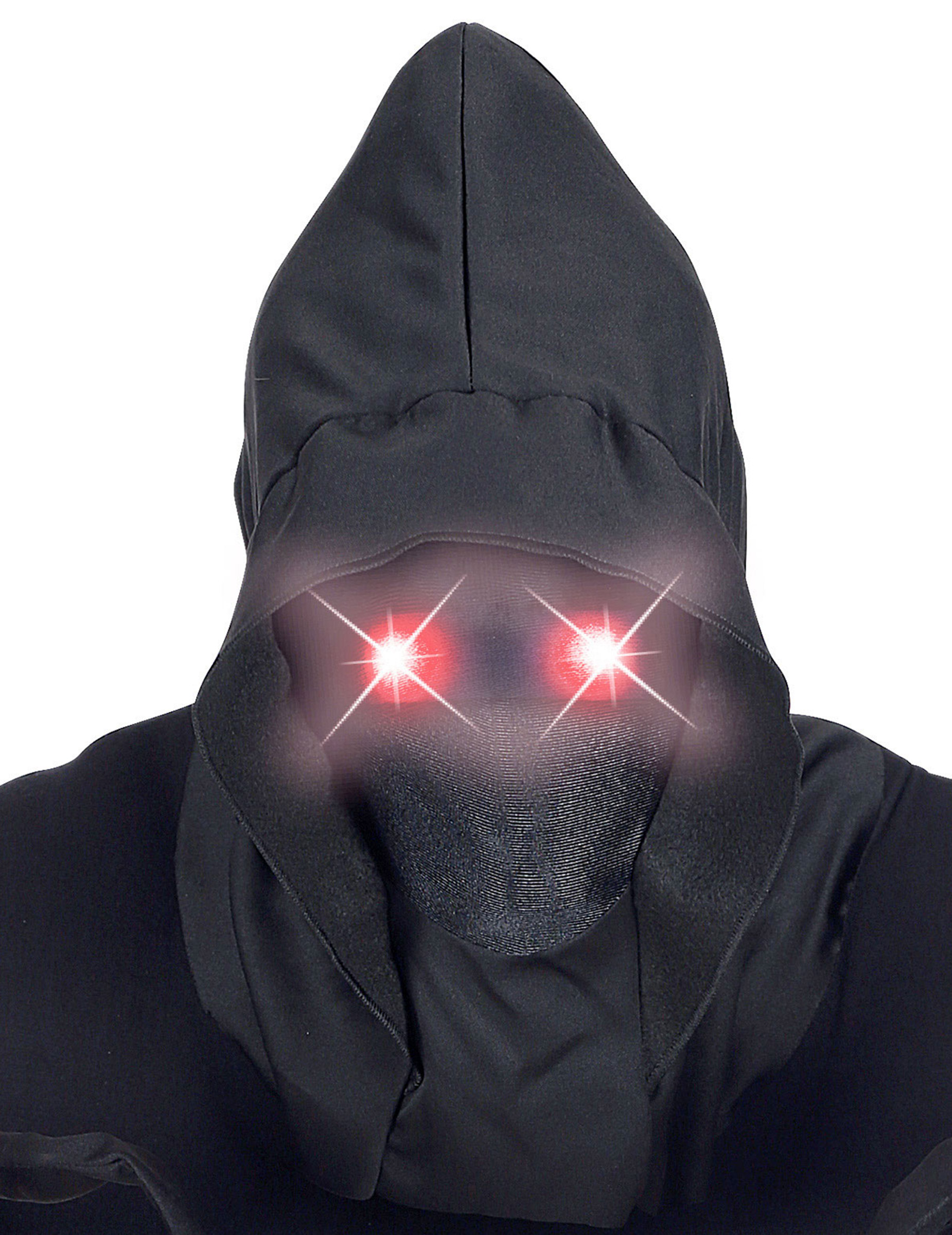 Masque intégral à capuche visage invisible et yeux lumineux rouge adulte