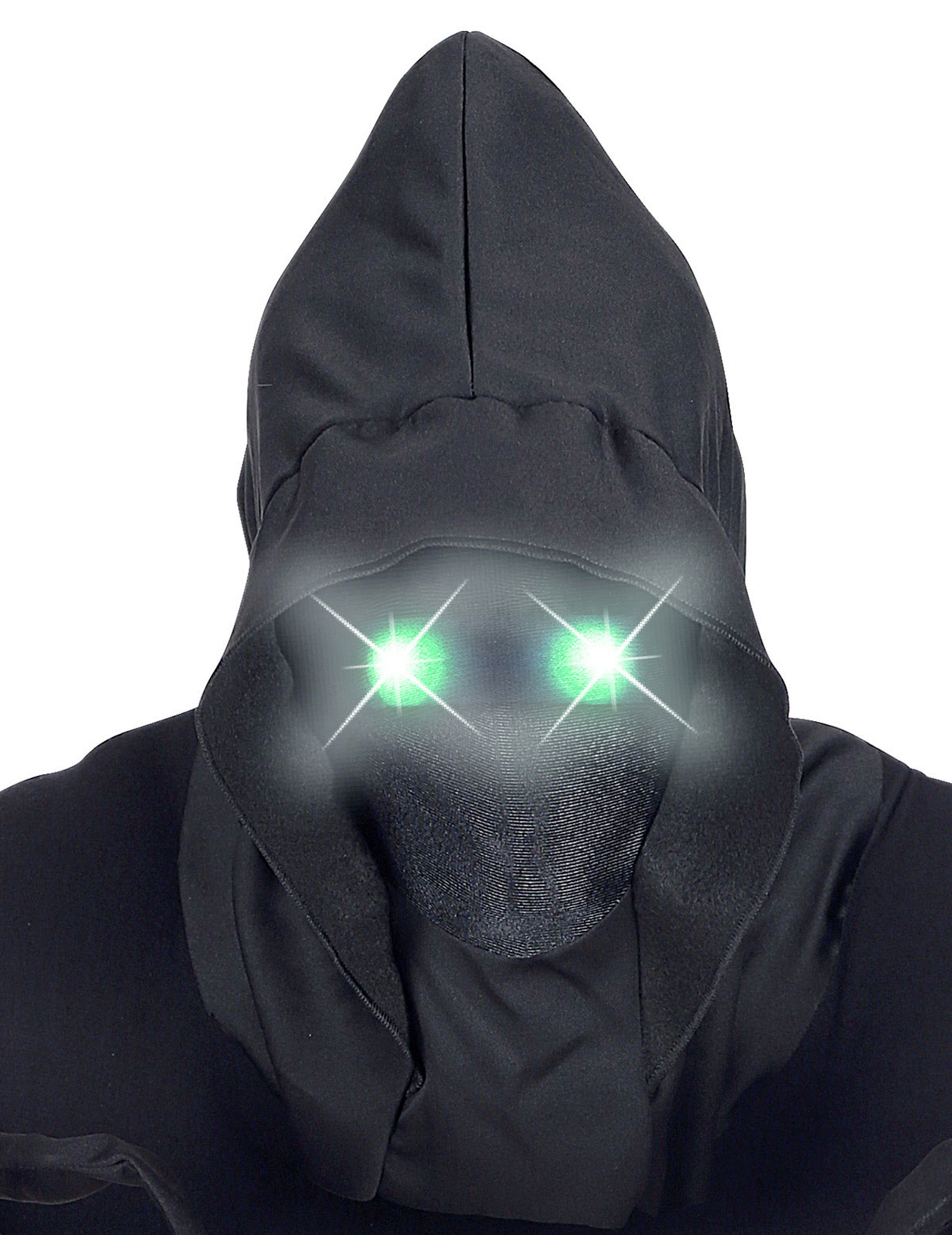 Masque intégral à capuche visage invisible et yeux lumineux vert adulte