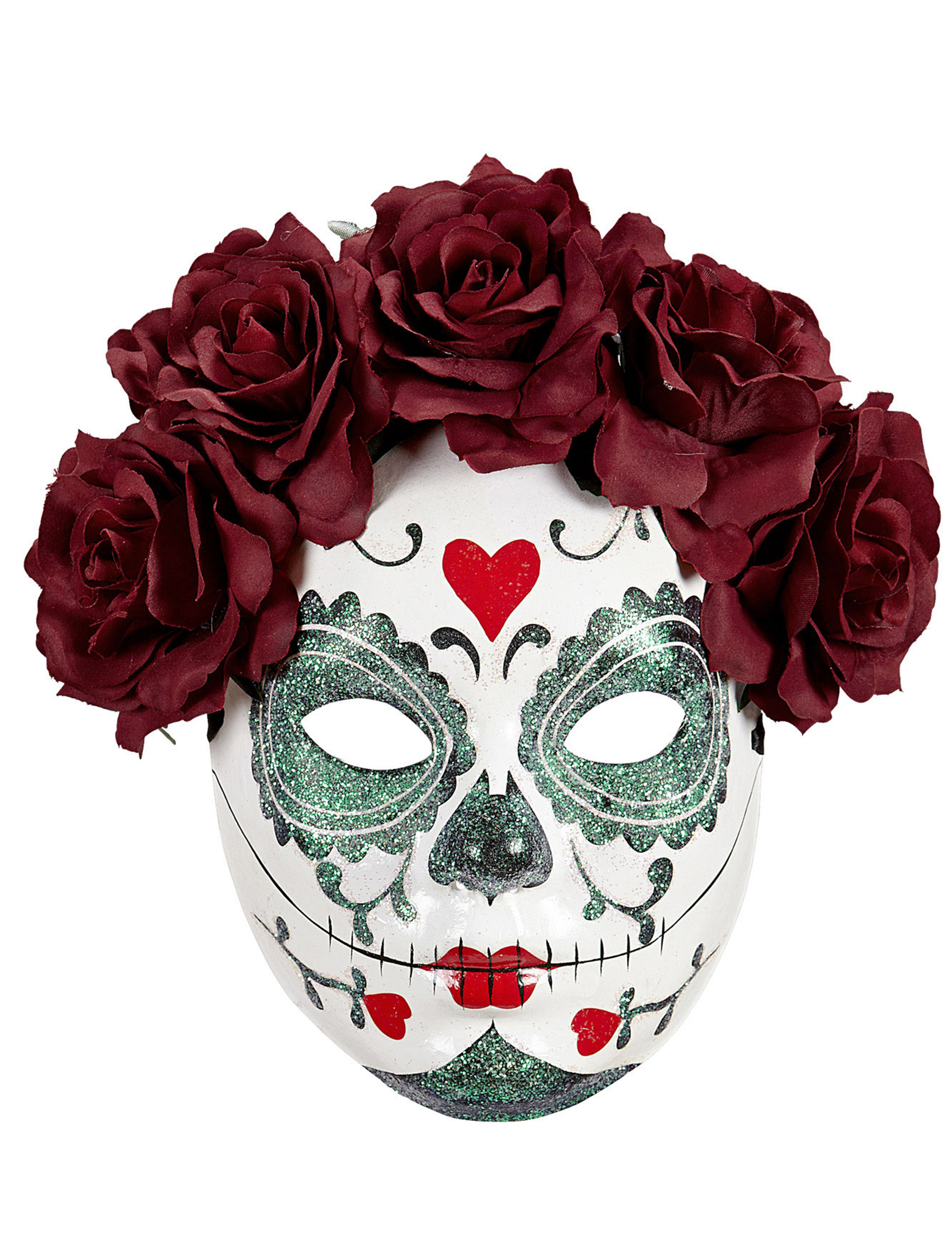 Masque Dia de los muertos roses bordeaux adulte