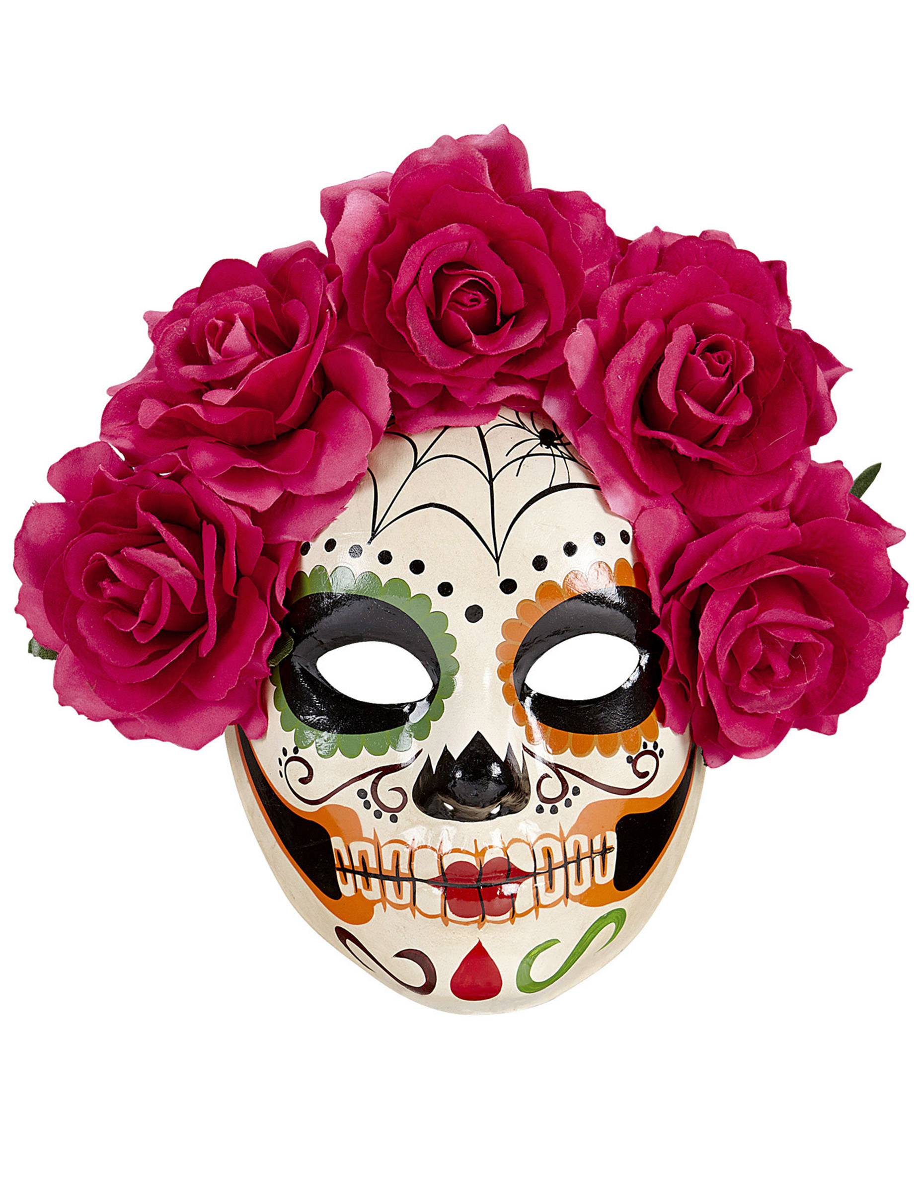 Masque Dia de los muertos roses rouges adulte