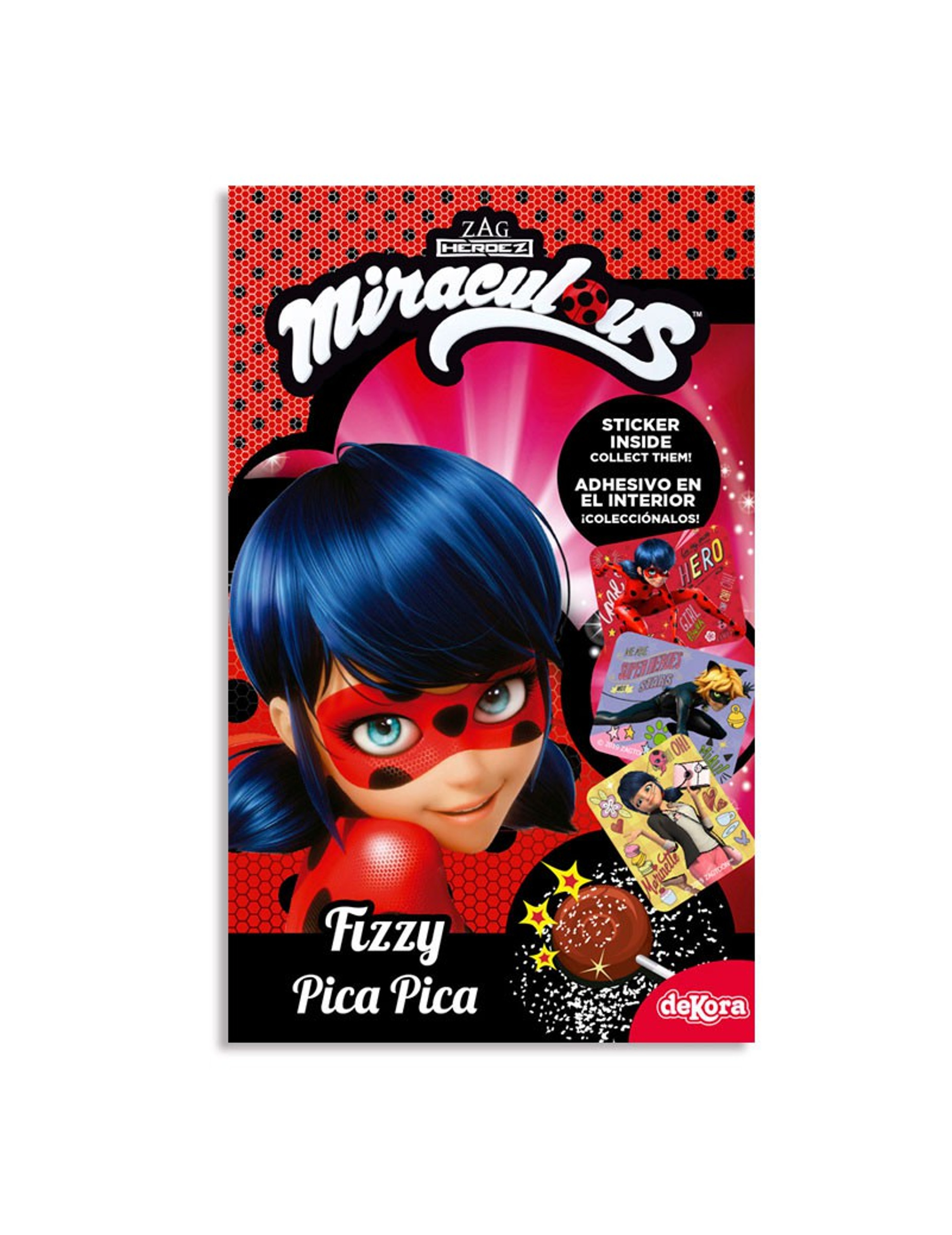 Sucette avec poudre acidulée Ladybug avec sticker 9 gr