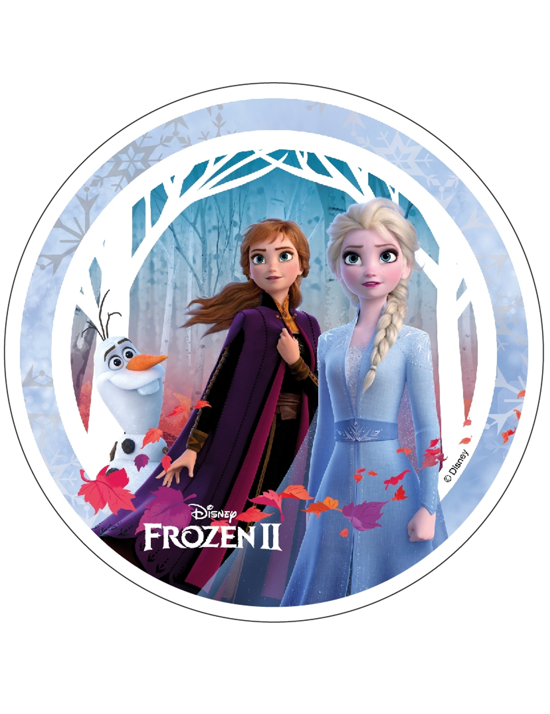 Disque en azyme La Reine des Neiges 2 Anna, Elsa et Olaf 21 cm