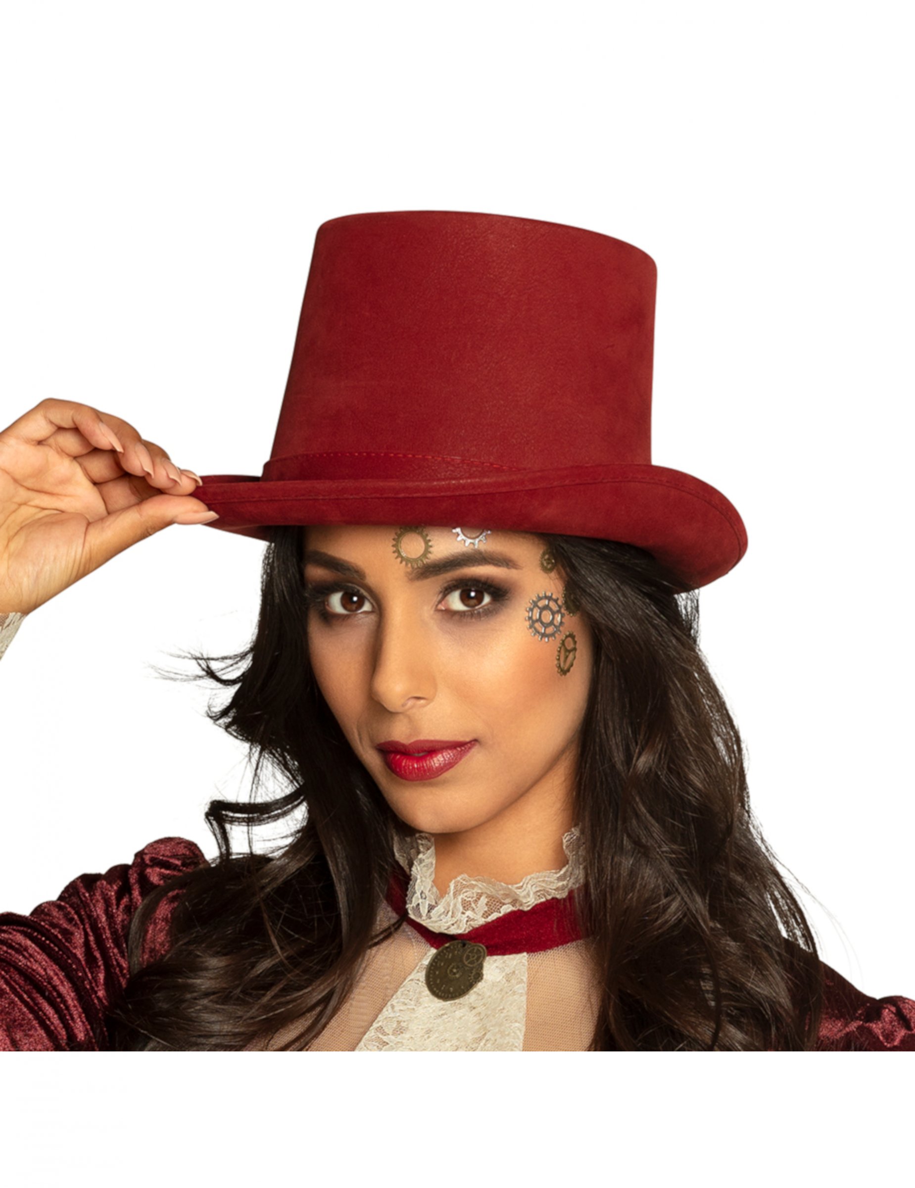 Chapeau haut de forme steampunk bordeaux luxe adulte