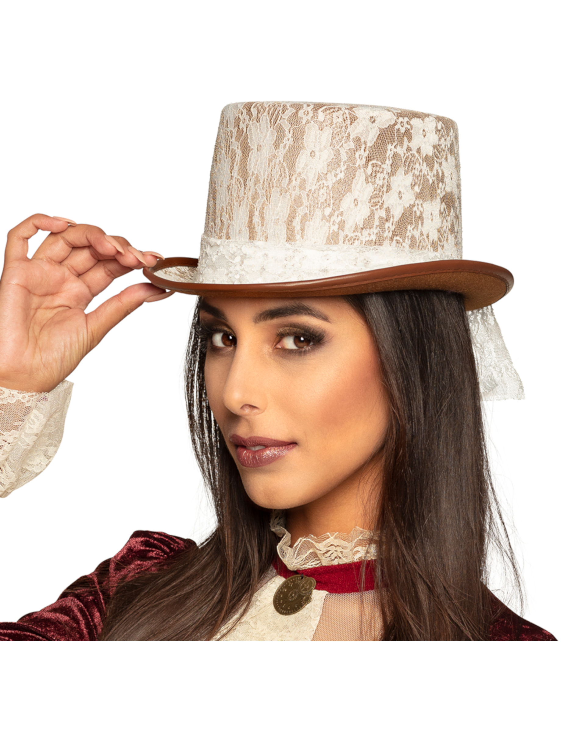 Chapeau haut de forme steampunk dentelle blanche adulte