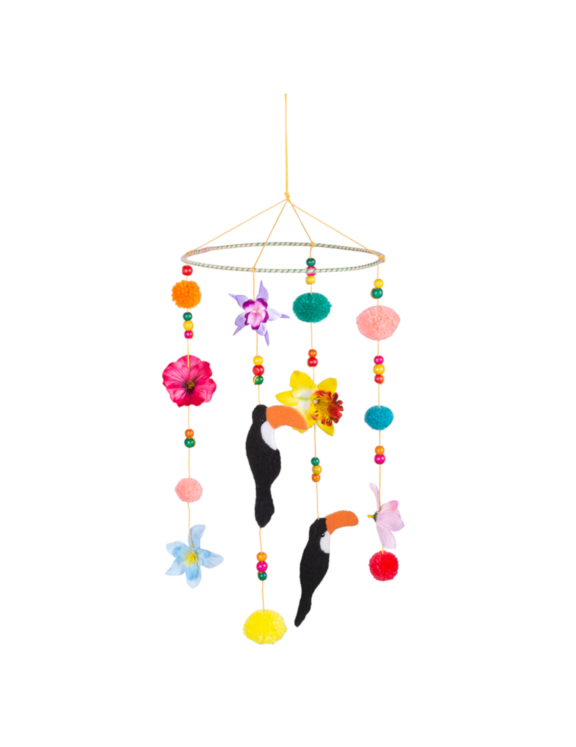 Suspension toucan avec pompons 60 x 20 cm