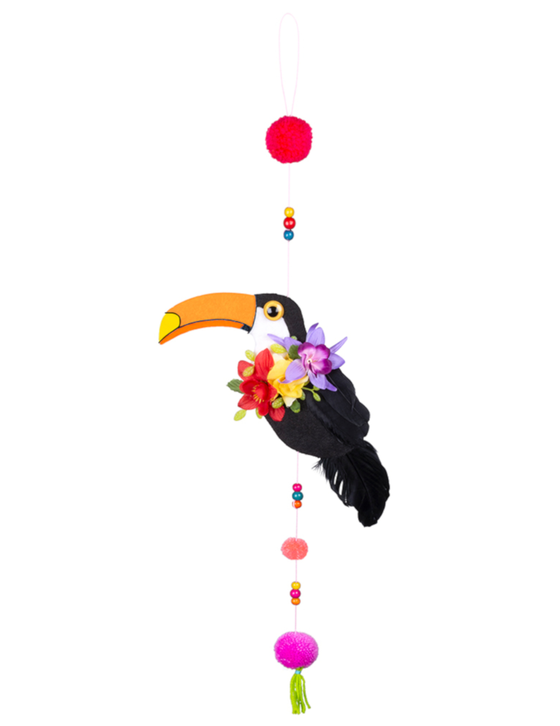 Suspension toucan avec pompons 70 cm