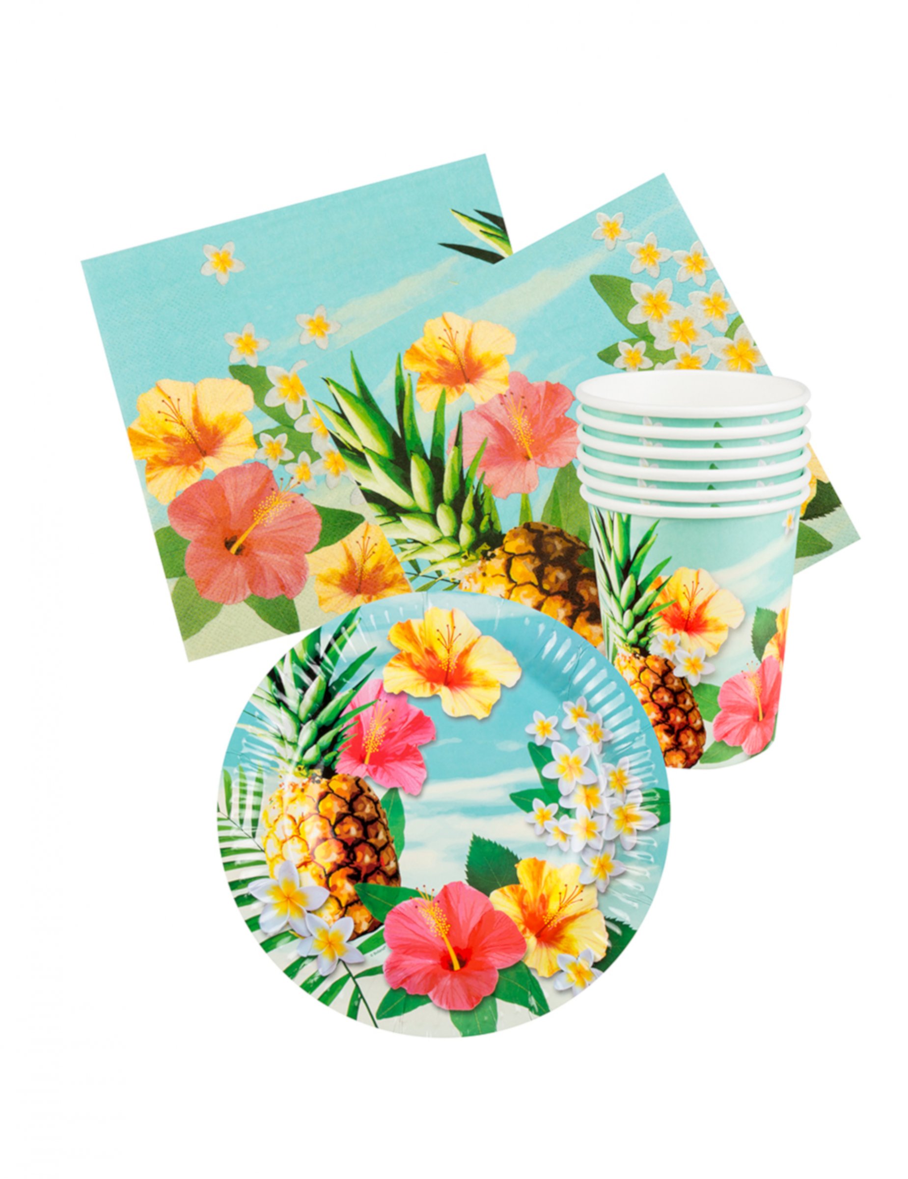 Kit vaisselle jetable tropical paradise 24 pièces