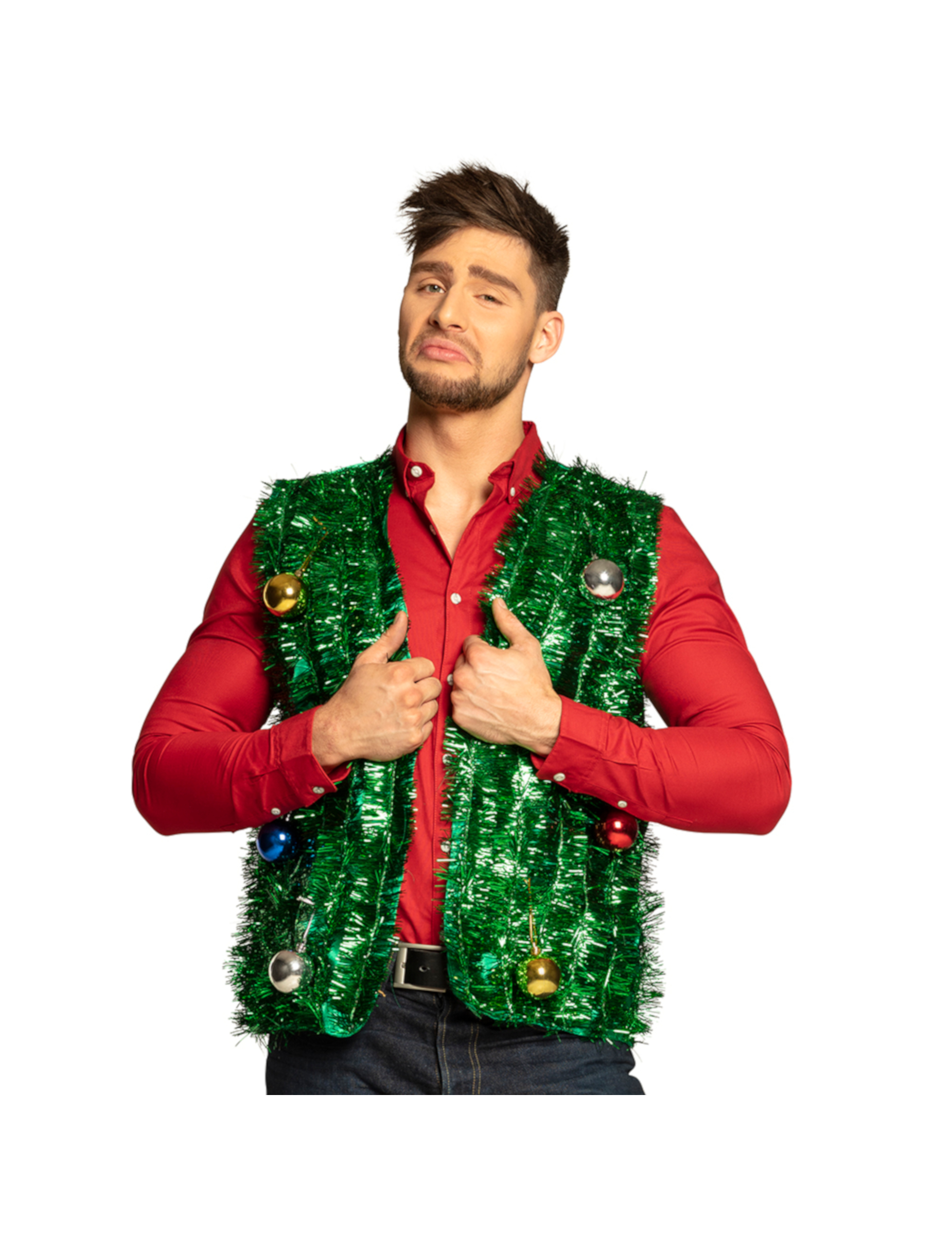 Veste sapin de noel avec boules verte adulte