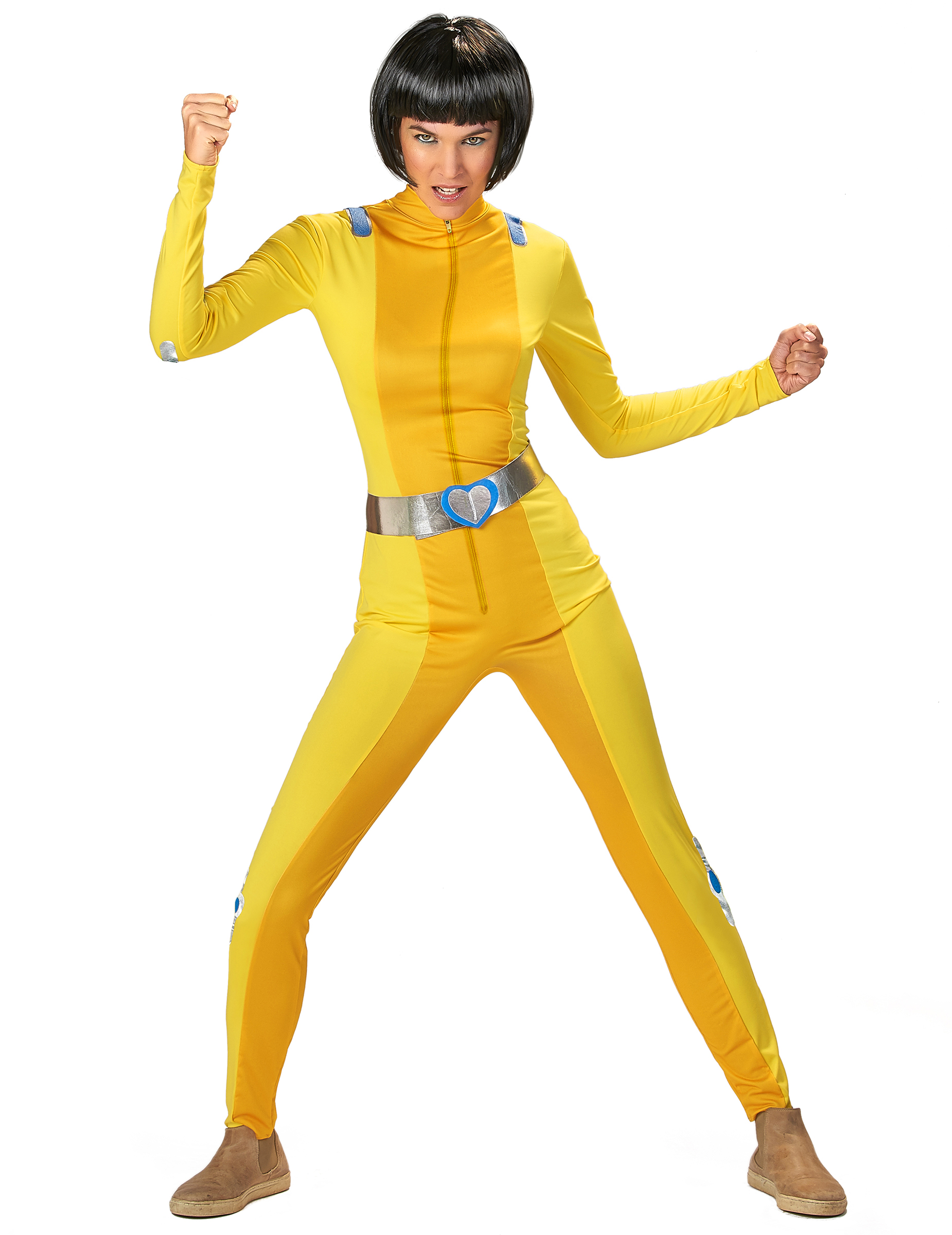 Déguisement espionne de choc jaune femme