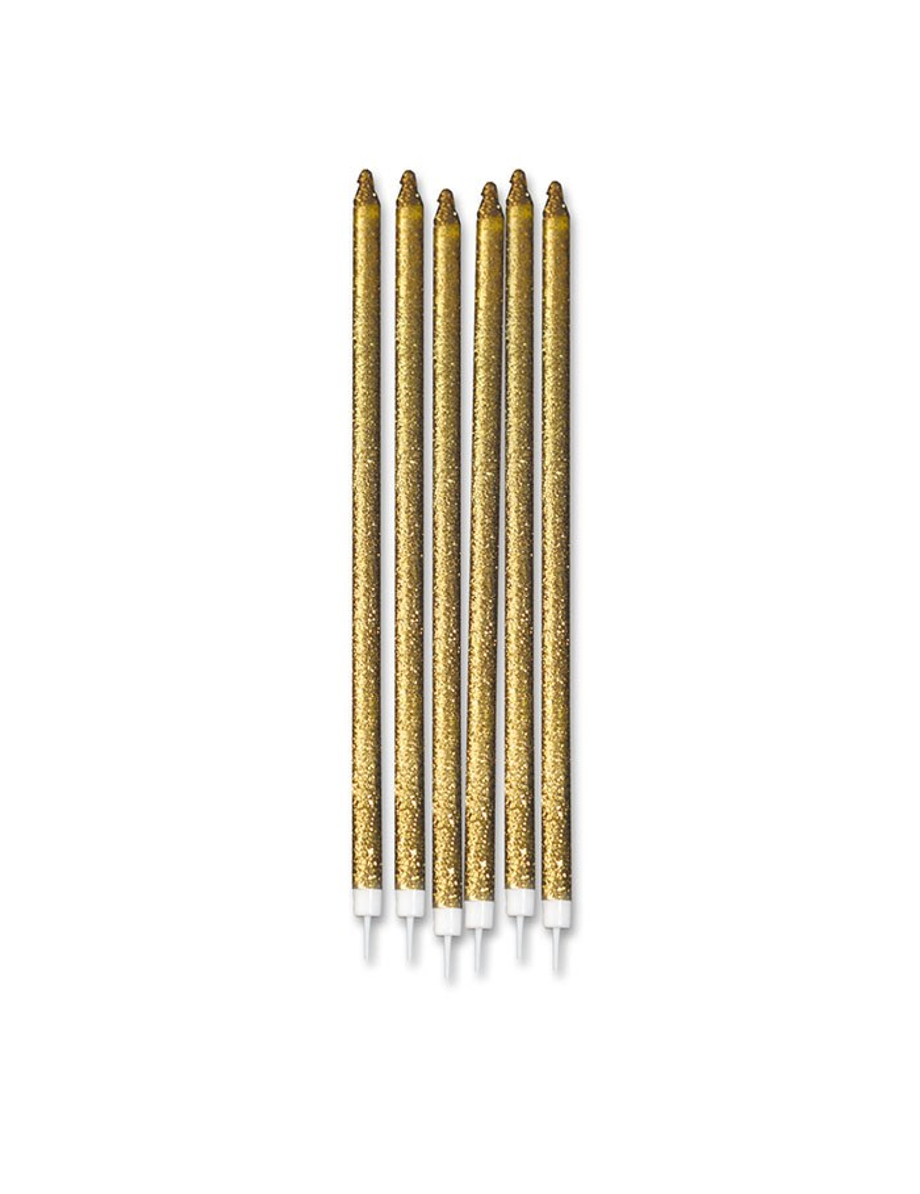12 Grandes bougies pailletées dorées 15 cm