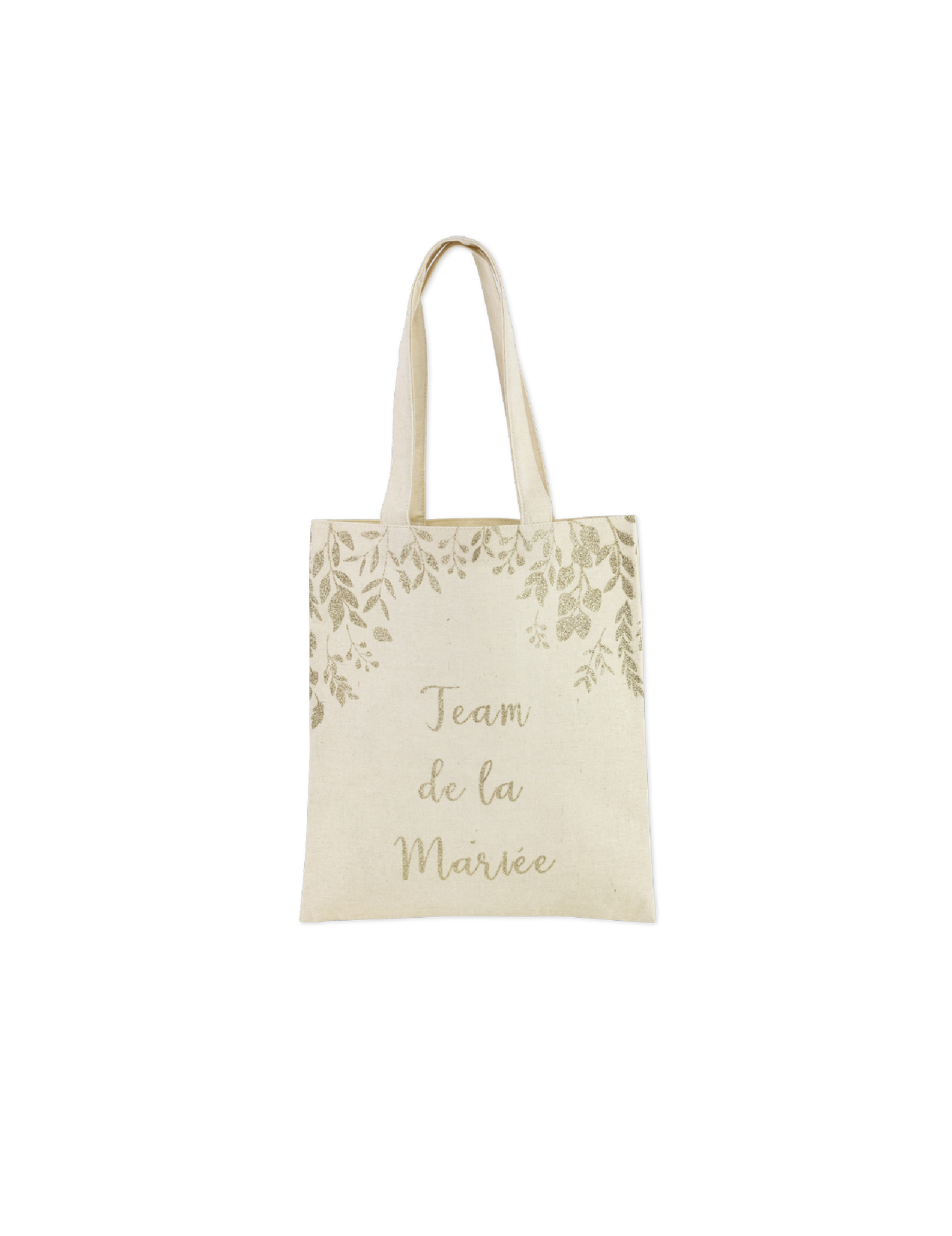 Tote bag en lin team de la mariée paillettes champagne 35,5 x 31 cm