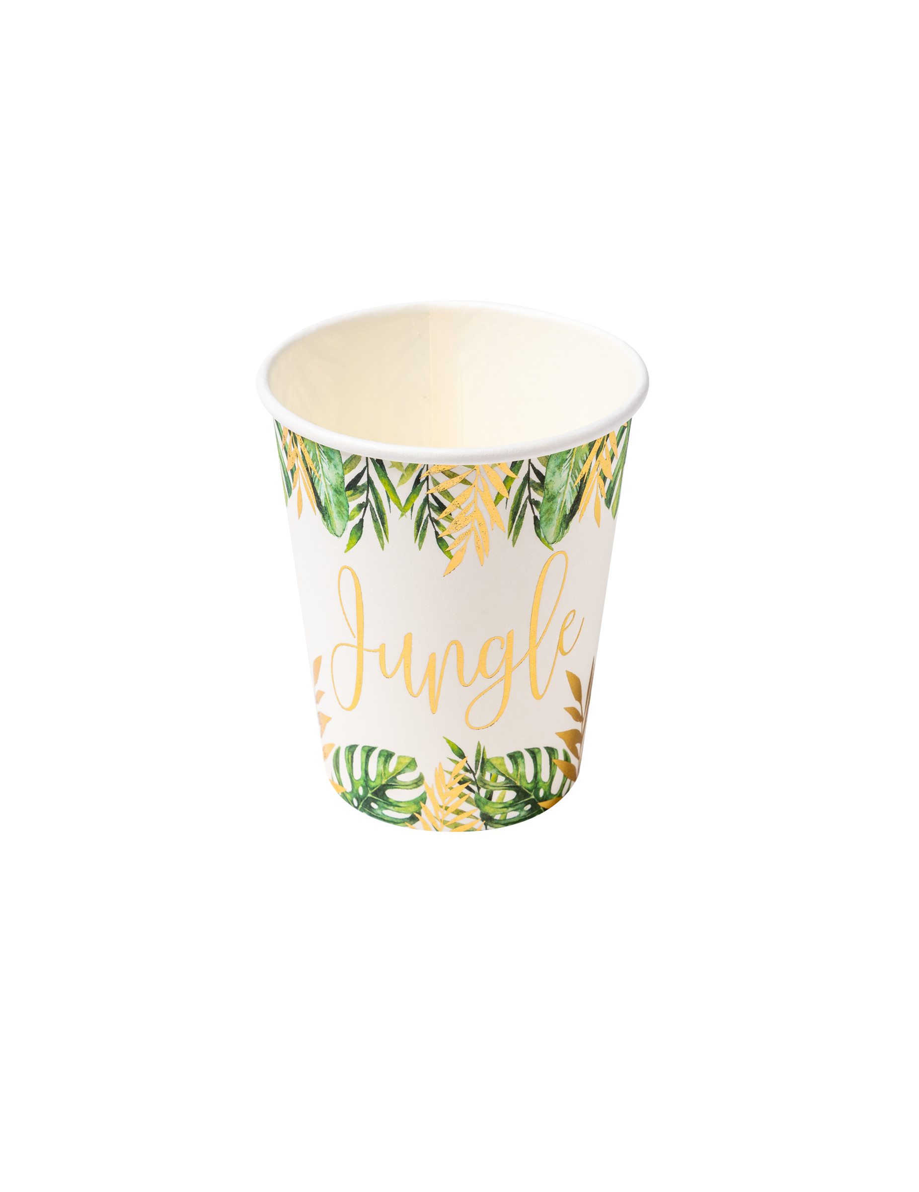 8 Gobelets en carton tropical jungle vert et dorure or 255 ml
