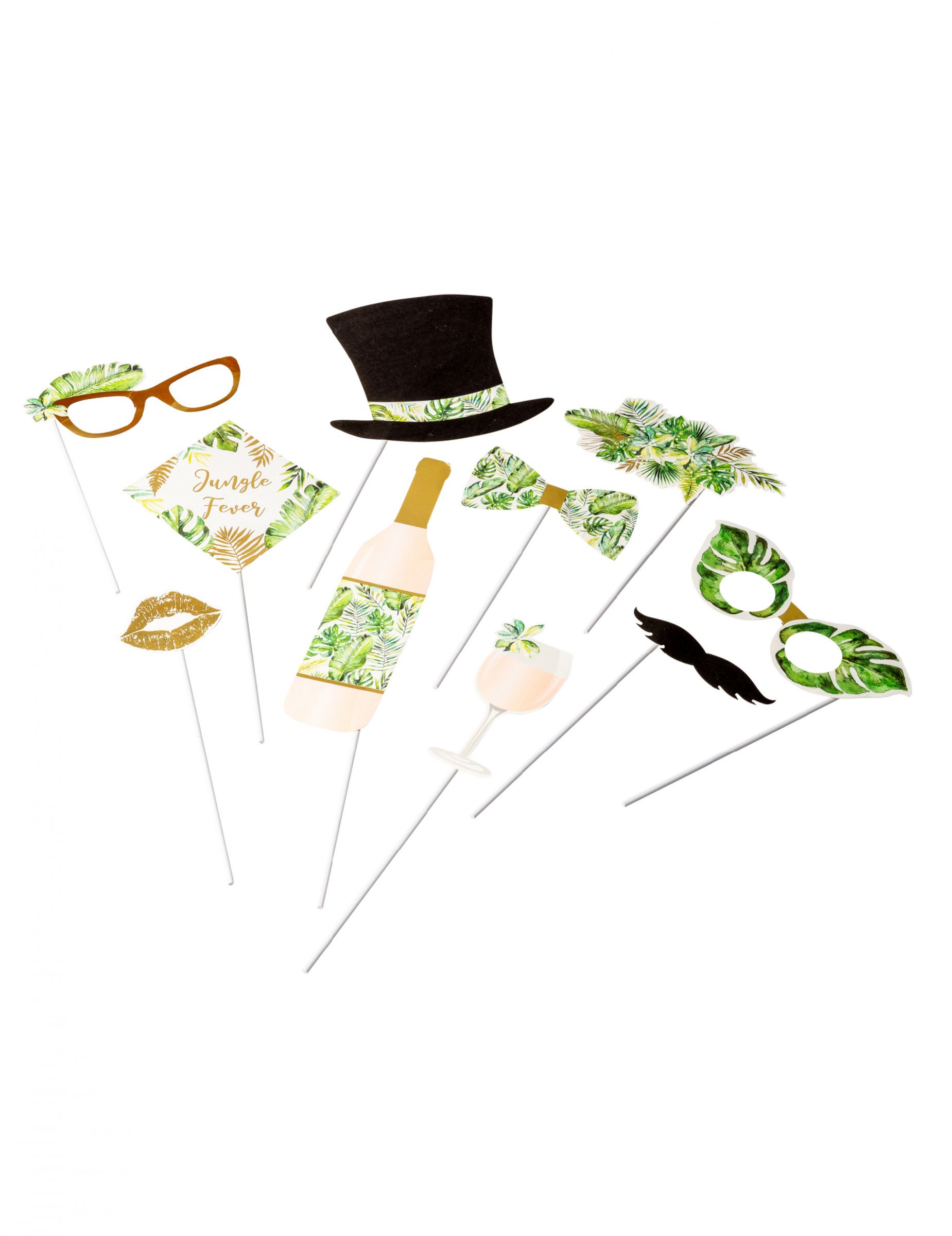 Kit photobooth tropical ivoire avec dorure 10 accessoires