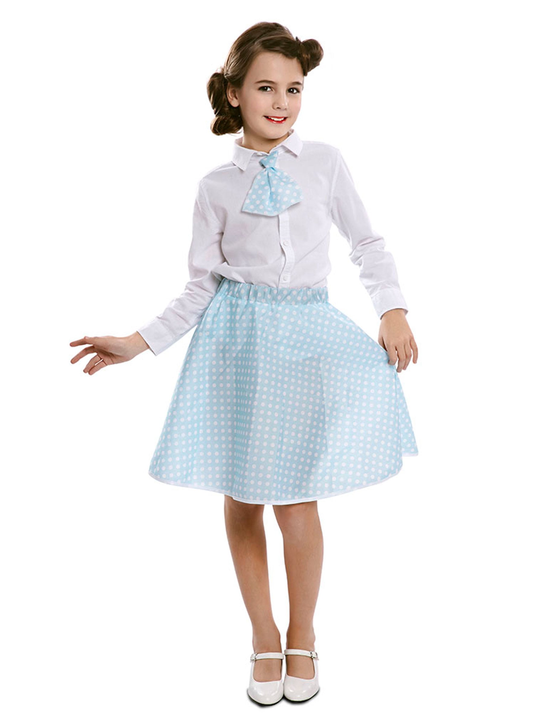 Jupe avec cravate pin-up bleu ciel fille