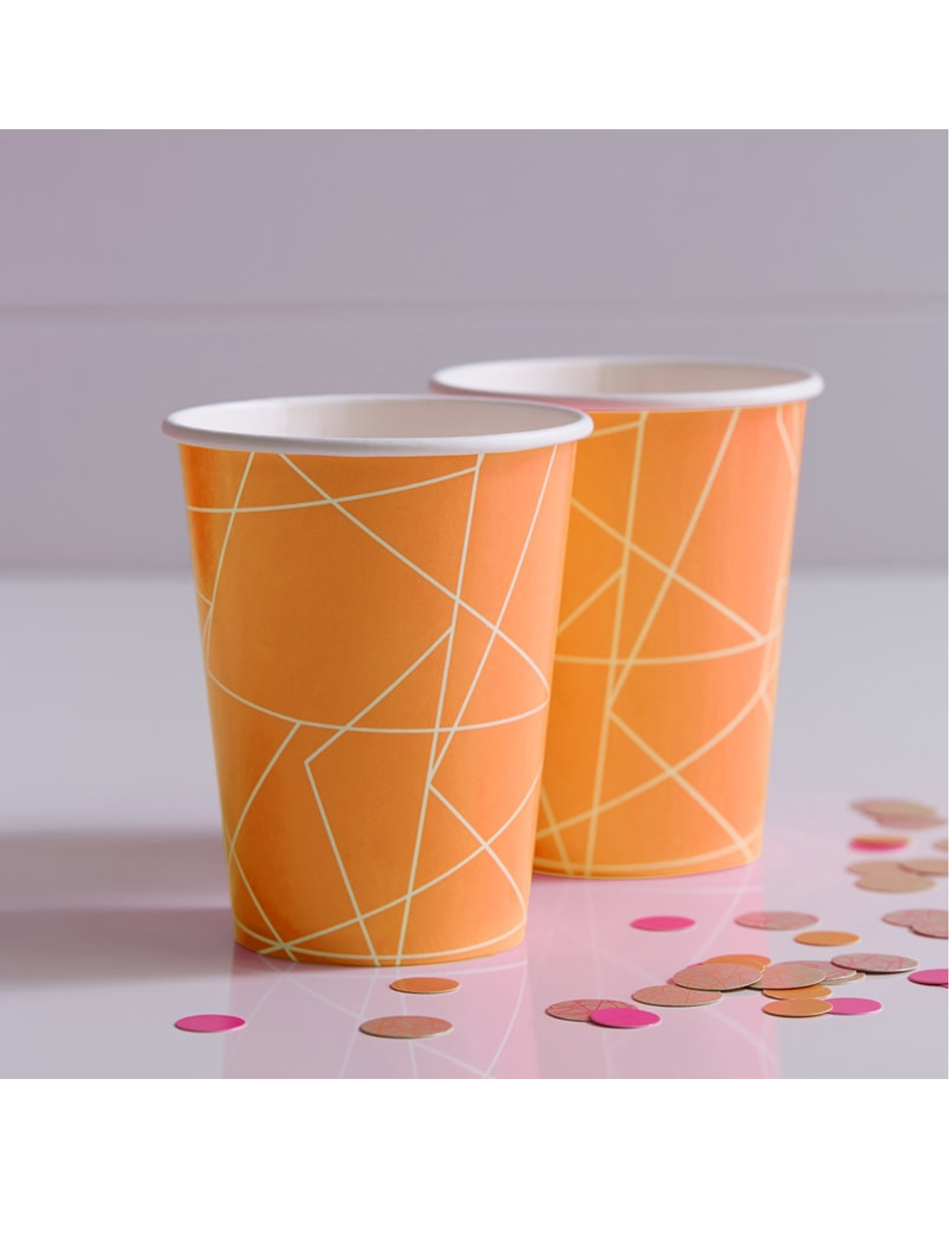8 Gobelets en carton géométrique orange néon 266 ml