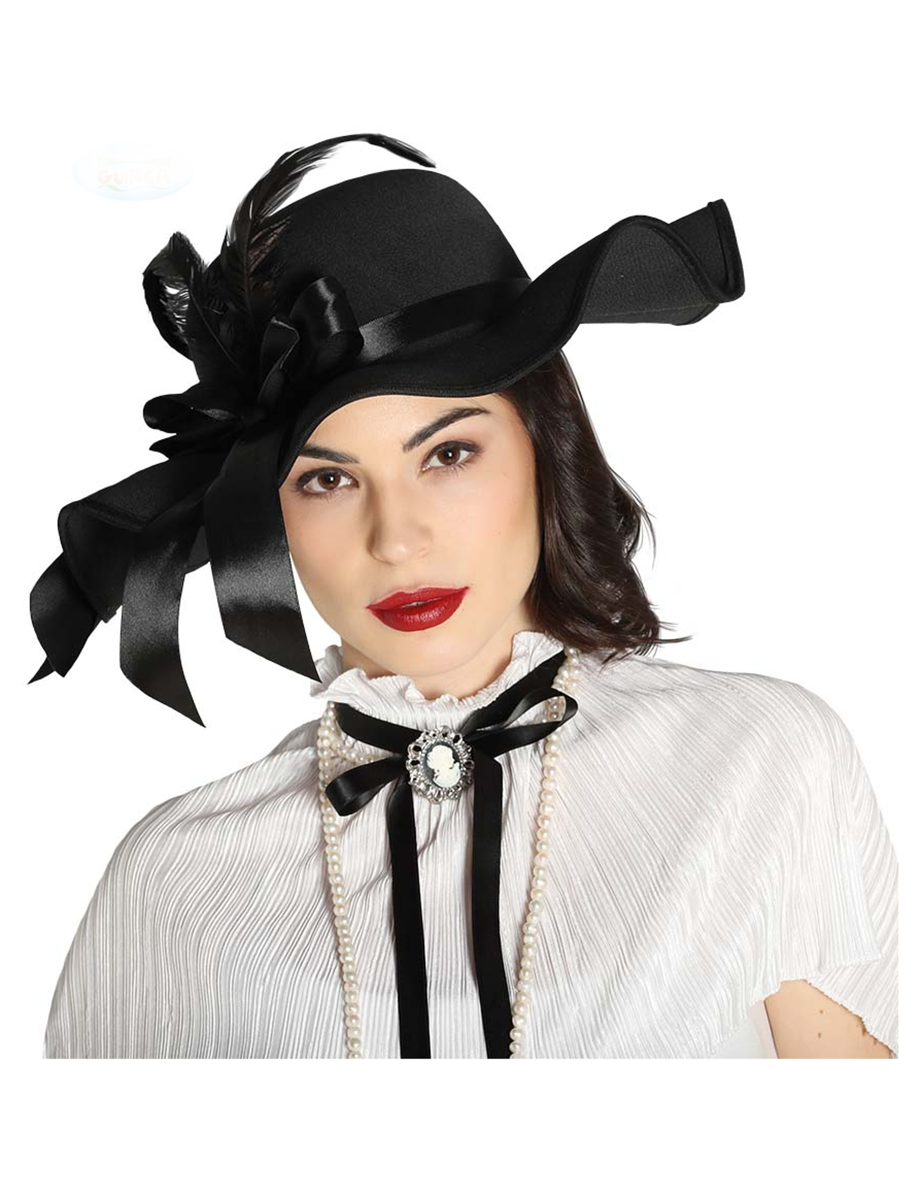 Chapeau noir avec plumes femme