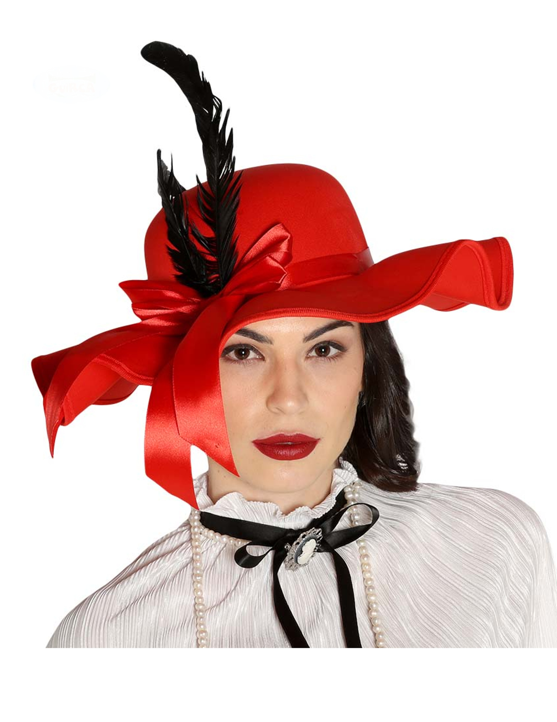 Chapeau rouge avec plumes femme