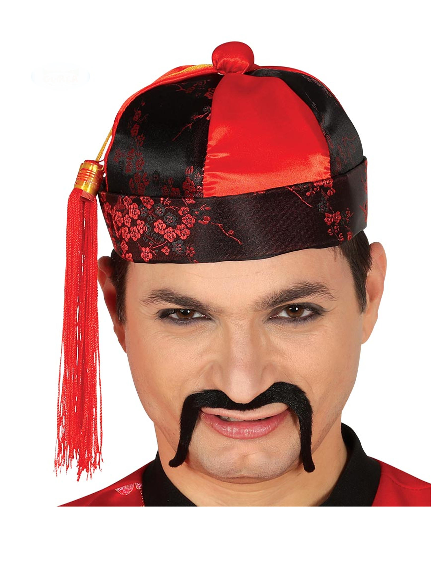 Chapeau mandarin rouge et noir homme