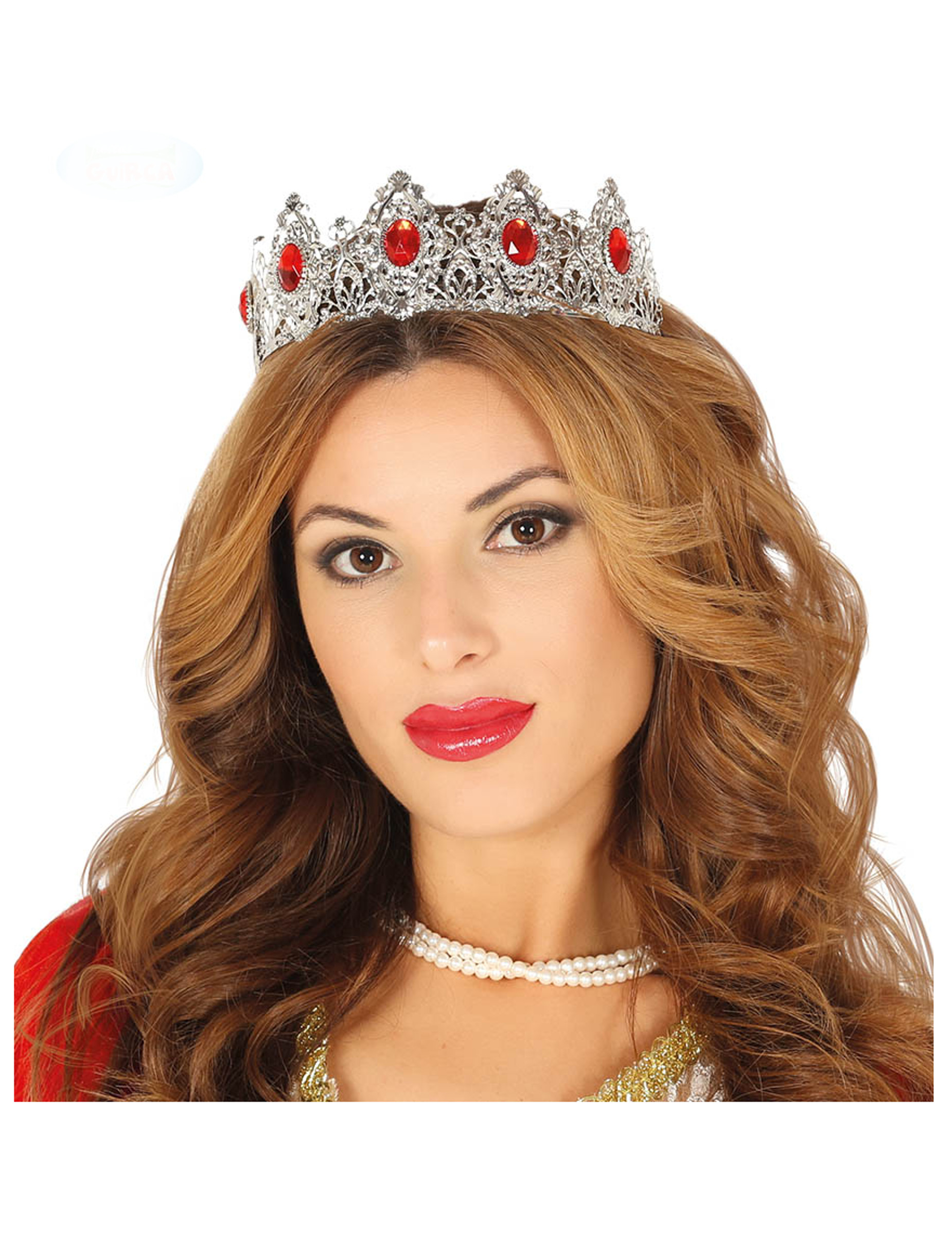 Diadème princesse argenté pierre rouge adulte