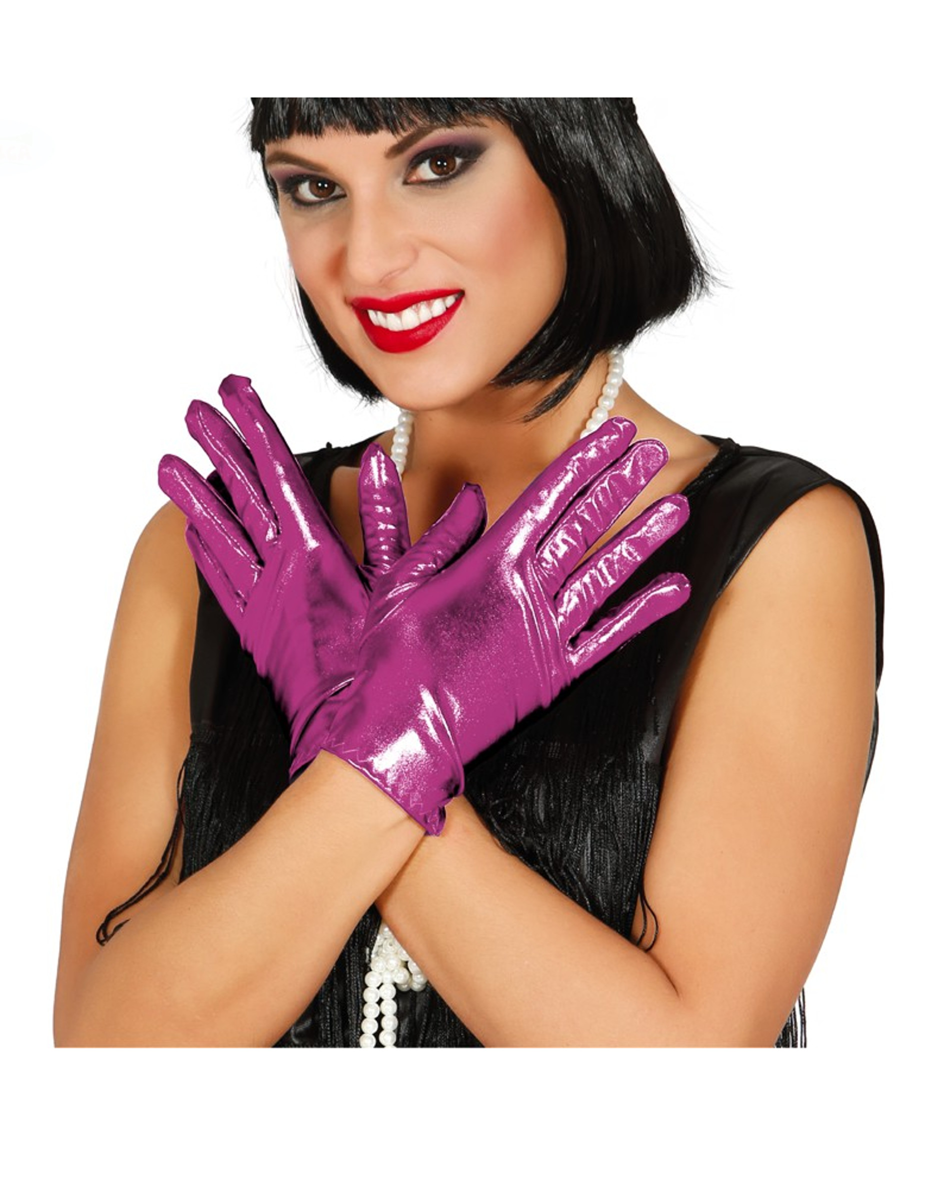 Gants métallique fuchsia 22 cm femme