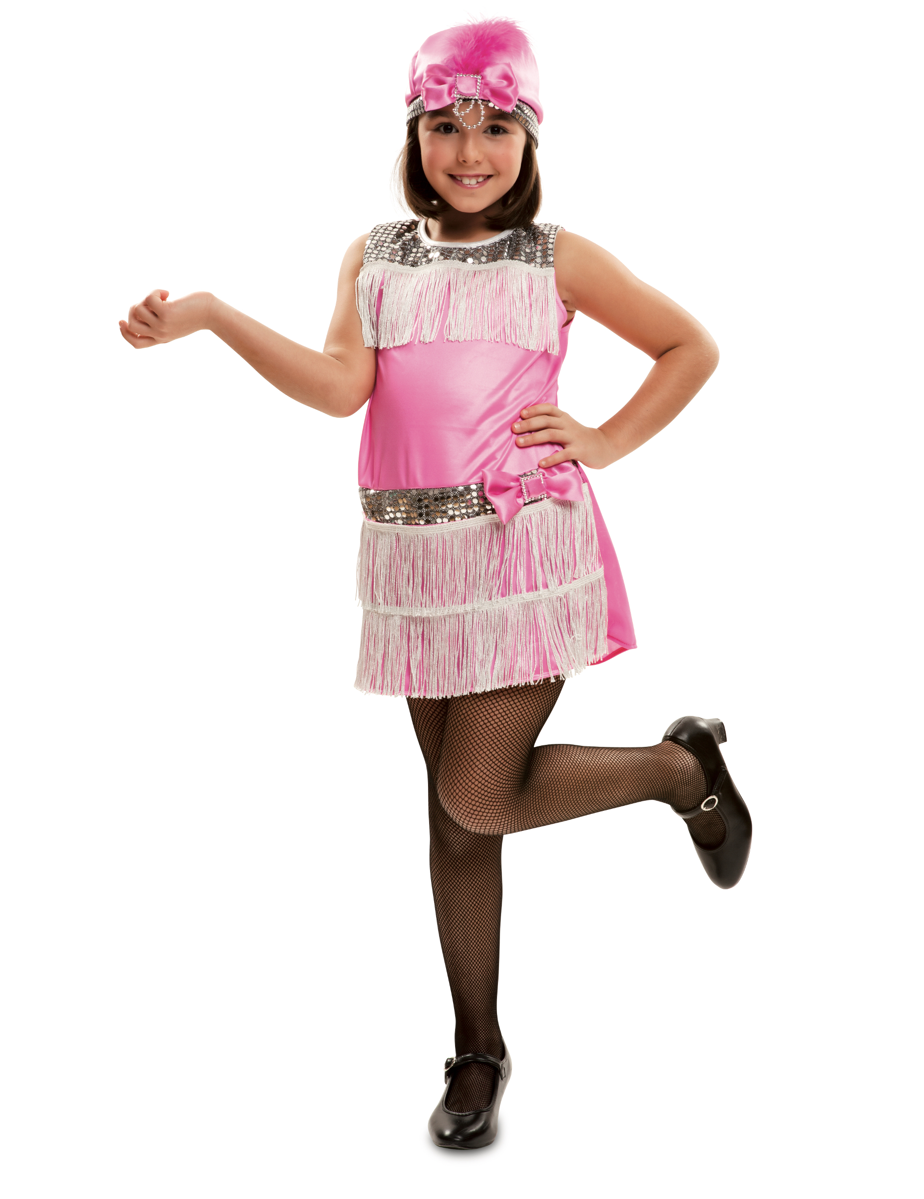 Déguisement avec coiffe charleston rose fille