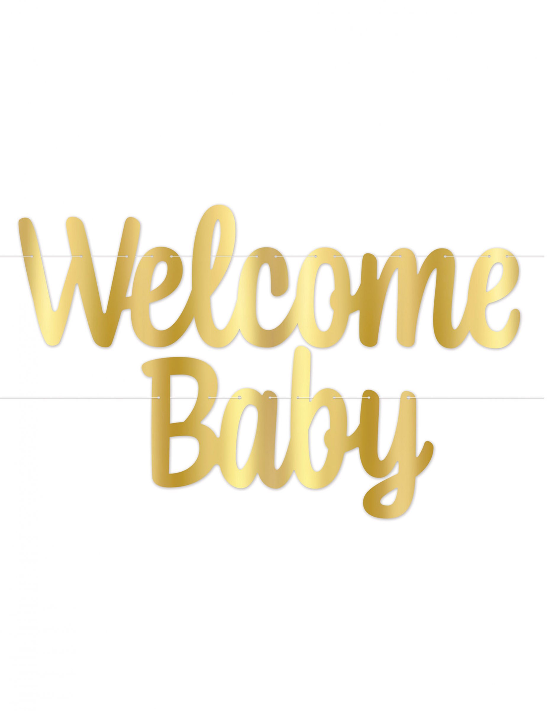 Guirlande en carton welcome baby dorée 18 cm x 1,21 m