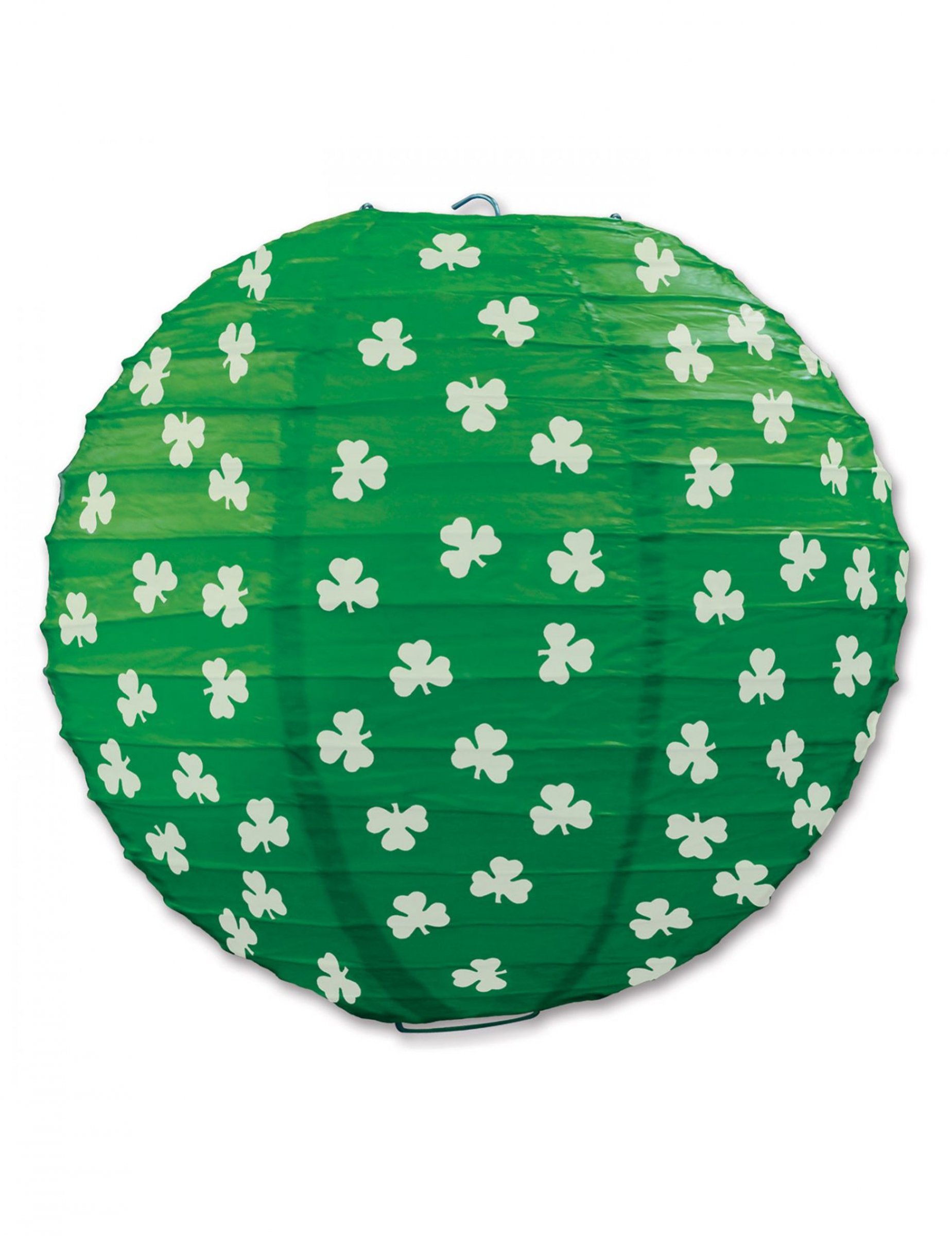 Lanterne en papier verte avec trèfles 24 cm