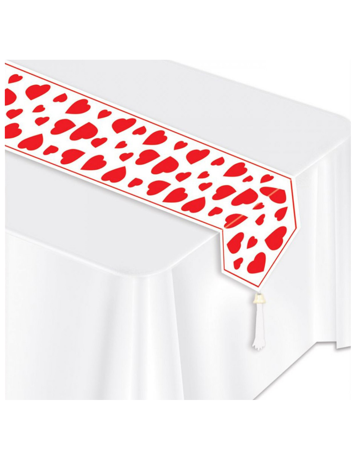 Chemin de table blanc c urs rouges 28 cm x 1,82 m